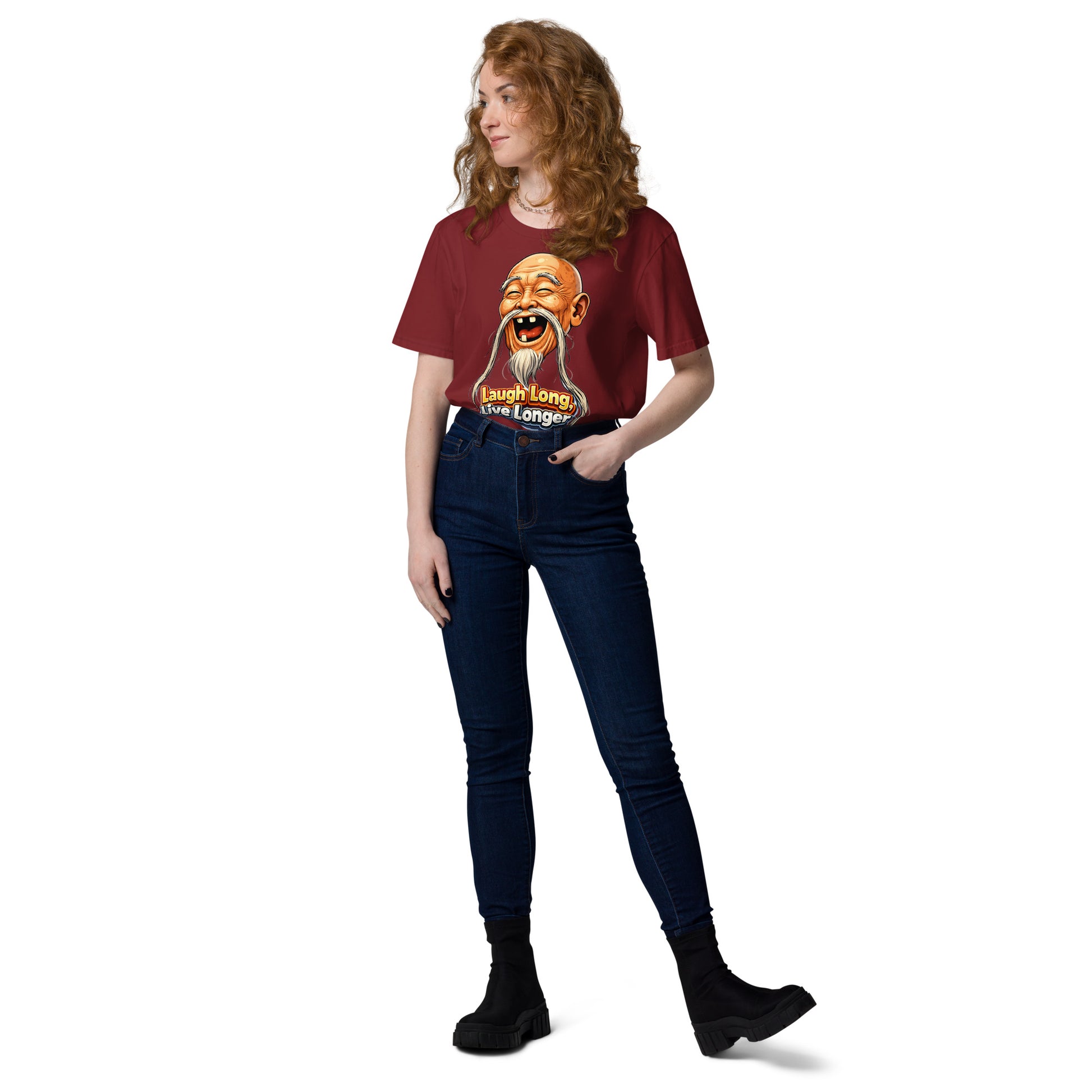 Unisex Organic Cotton Creator 2.0 T-Shirt - Wise Joy: Unisex Organic Cotton T-Shirt - Laugh Long Live Longer Graphic Tee by printfluence.net