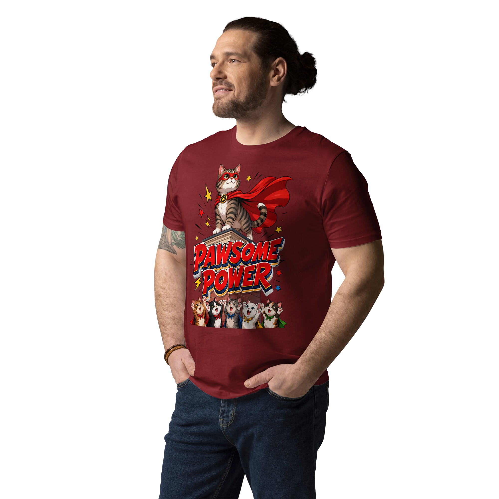 Unisex T-Shirt - Elite Pawsome Power Superhero Cat - Premium Luxury Retro Comic Design by printfluence.net