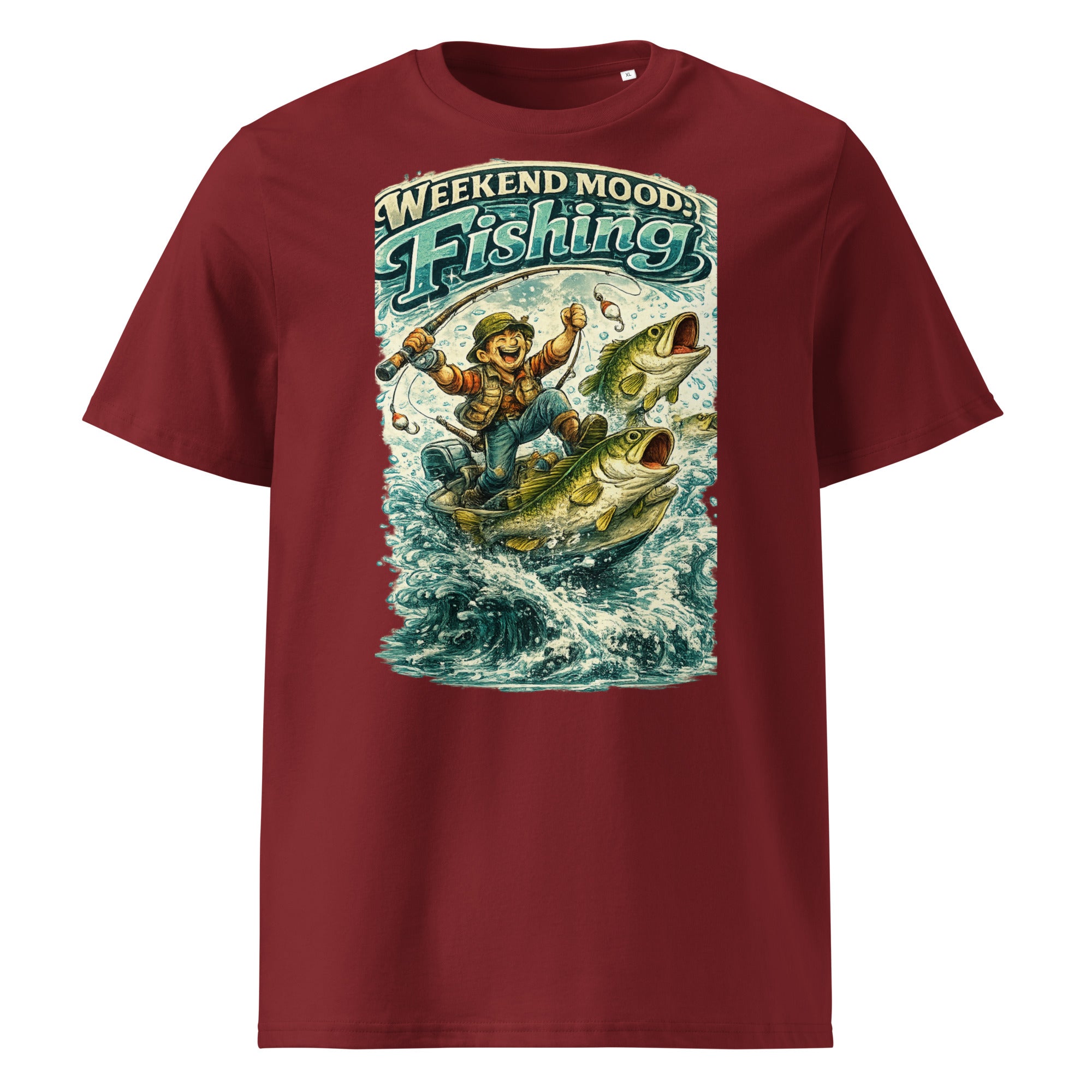 Weekend Mood Fishing Organic T-Shirt - Cute Vintage Bass Fishing Lovers Graphic Tee by printfluence.net