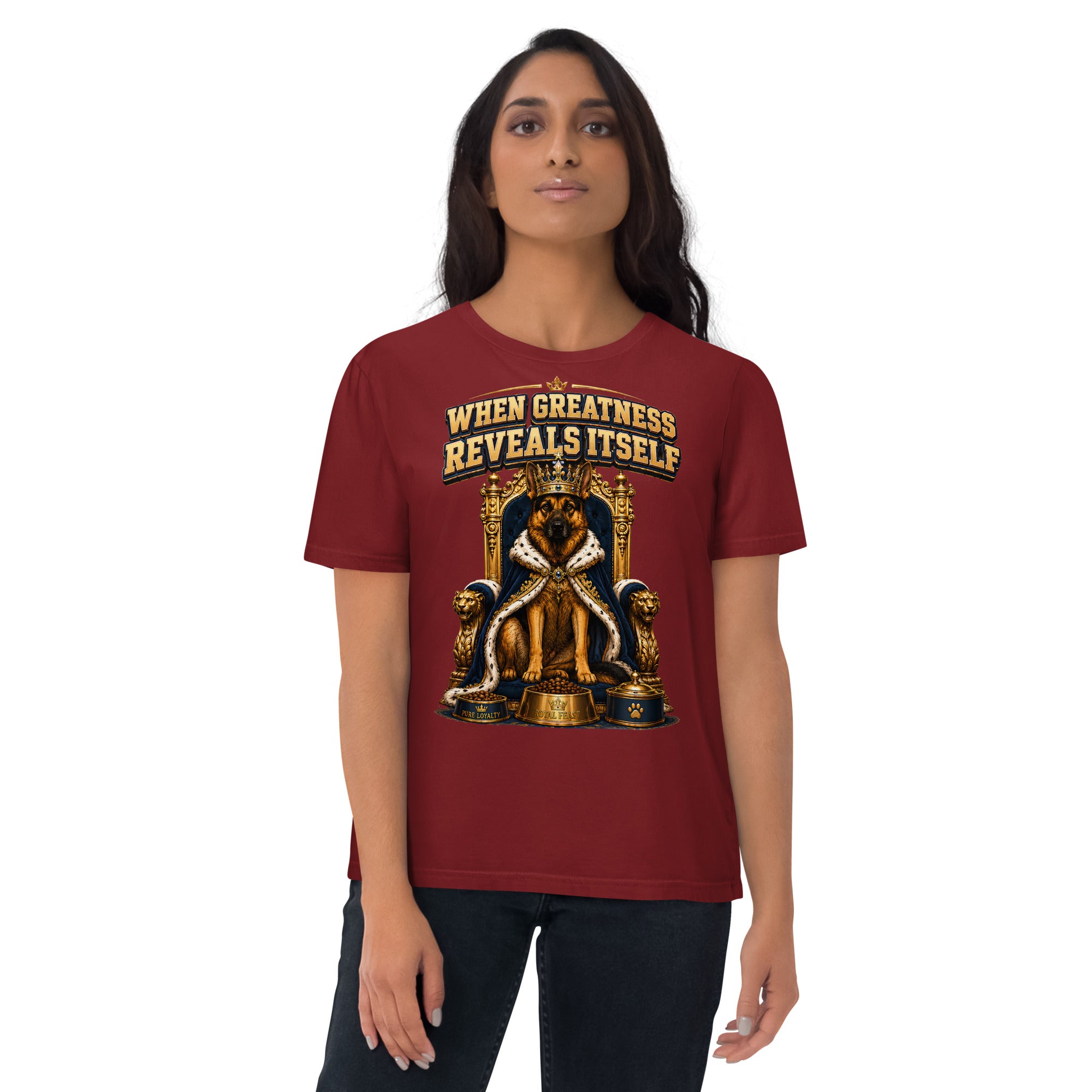 German Shepherd King Royal Greatness Organic Cotton T-Shirt by printfluence.net