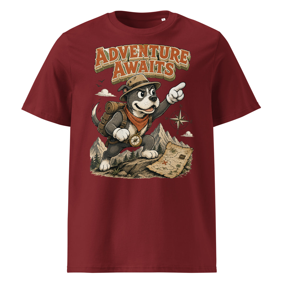Pitbull Lovers | Unisex Organic Cotton T-Shirt - Adventure Awaits Explorer Dog by printfluence.net