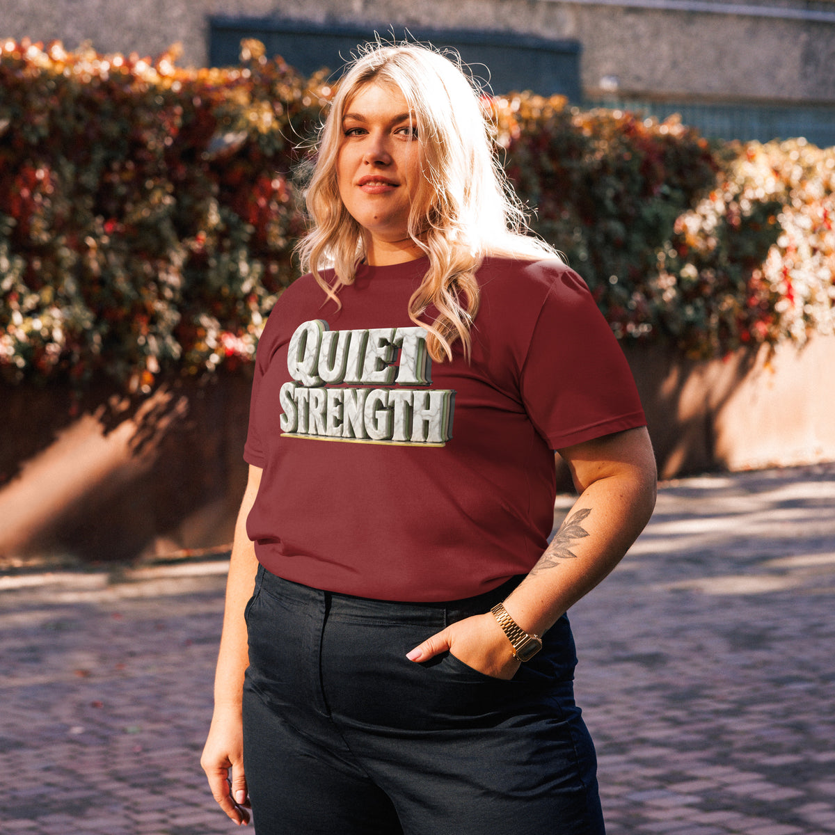 Inspirational Quotes Lovers | Unisex Organic Cotton Creator 2.0 T-Shirt — QUIET STRENGTH by printfluence