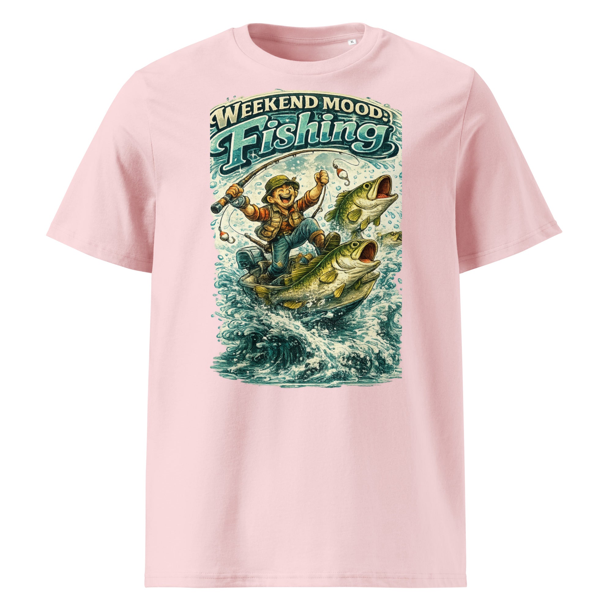 Weekend Mood Fishing Organic T-Shirt - Cute Vintage Bass Fishing Lovers Graphic Tee by printfluence.net