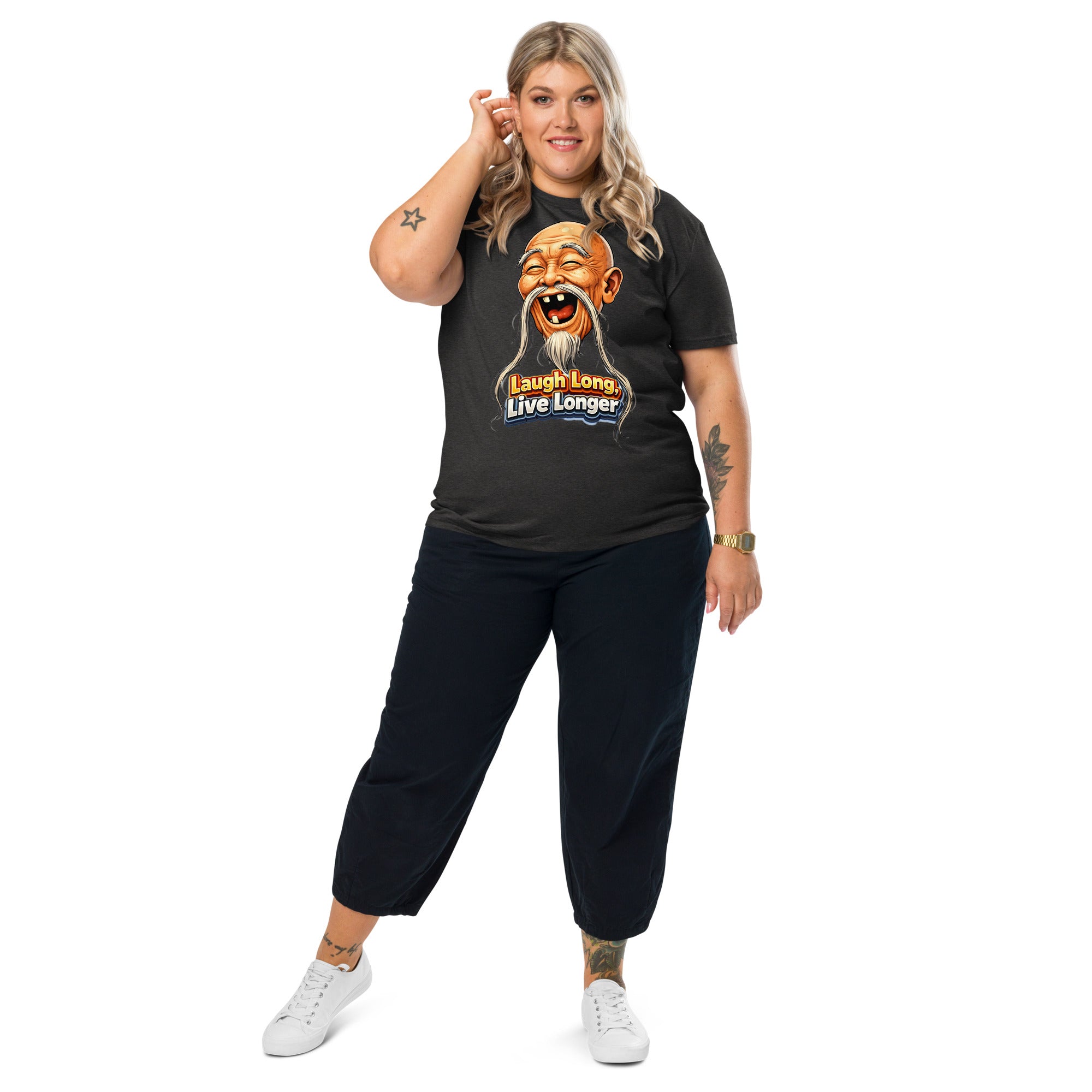 Unisex Organic Cotton Creator 2.0 T-Shirt - Wise Joy: Unisex Organic Cotton T-Shirt - Laugh Long Live Longer Graphic Tee by printfluence.net