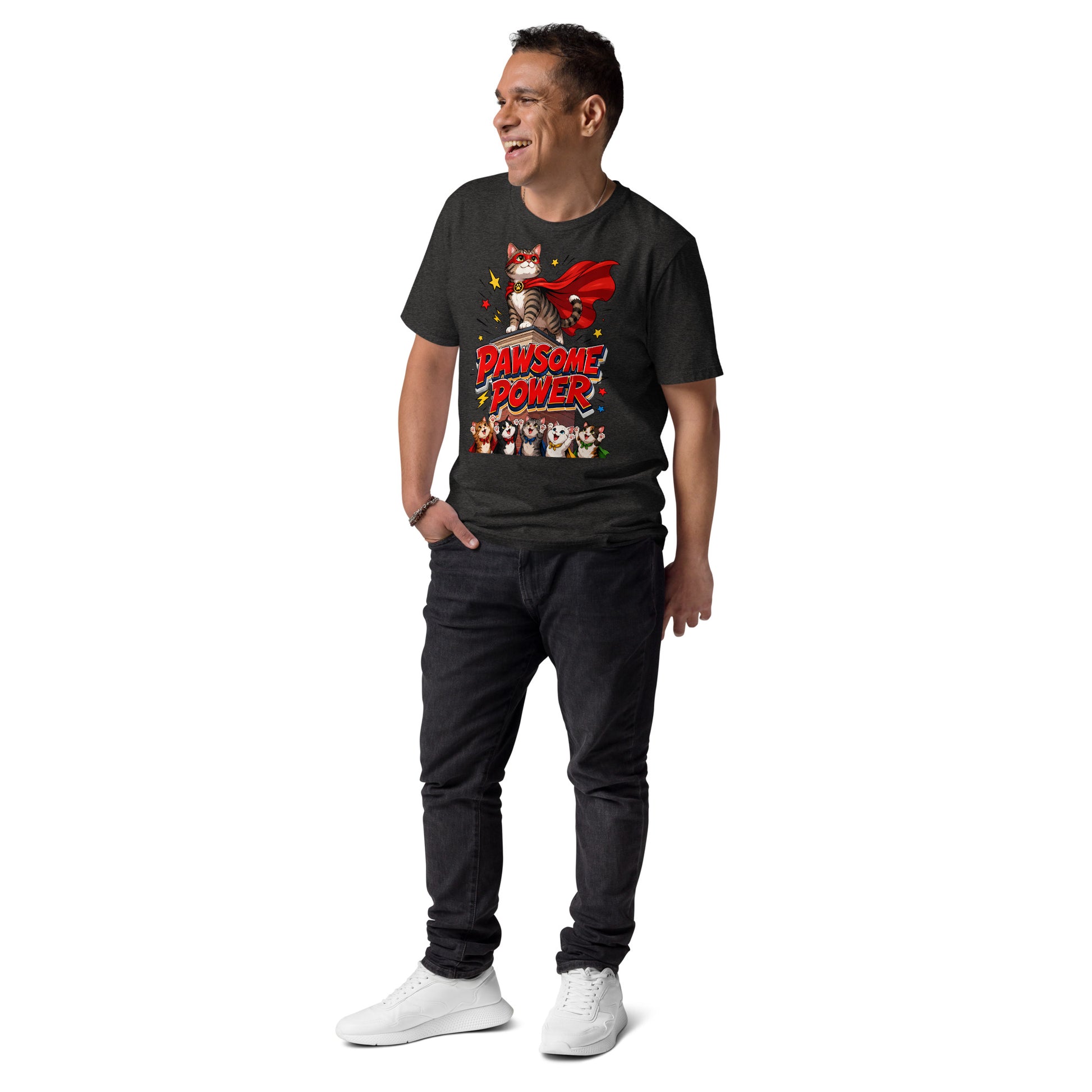 Unisex T-Shirt - Elite Pawsome Power Superhero Cat - Premium Luxury Retro Comic Design by printfluence.net