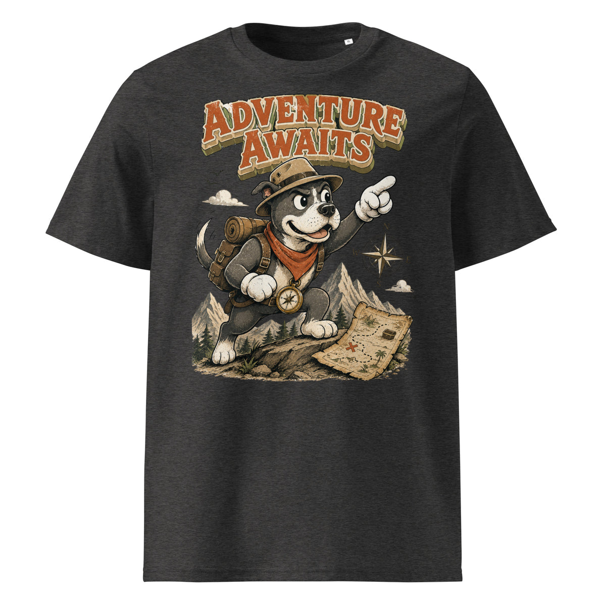 Pitbull Lovers | Unisex Organic Cotton T-Shirt - Adventure Awaits Explorer Dog by printfluence.net