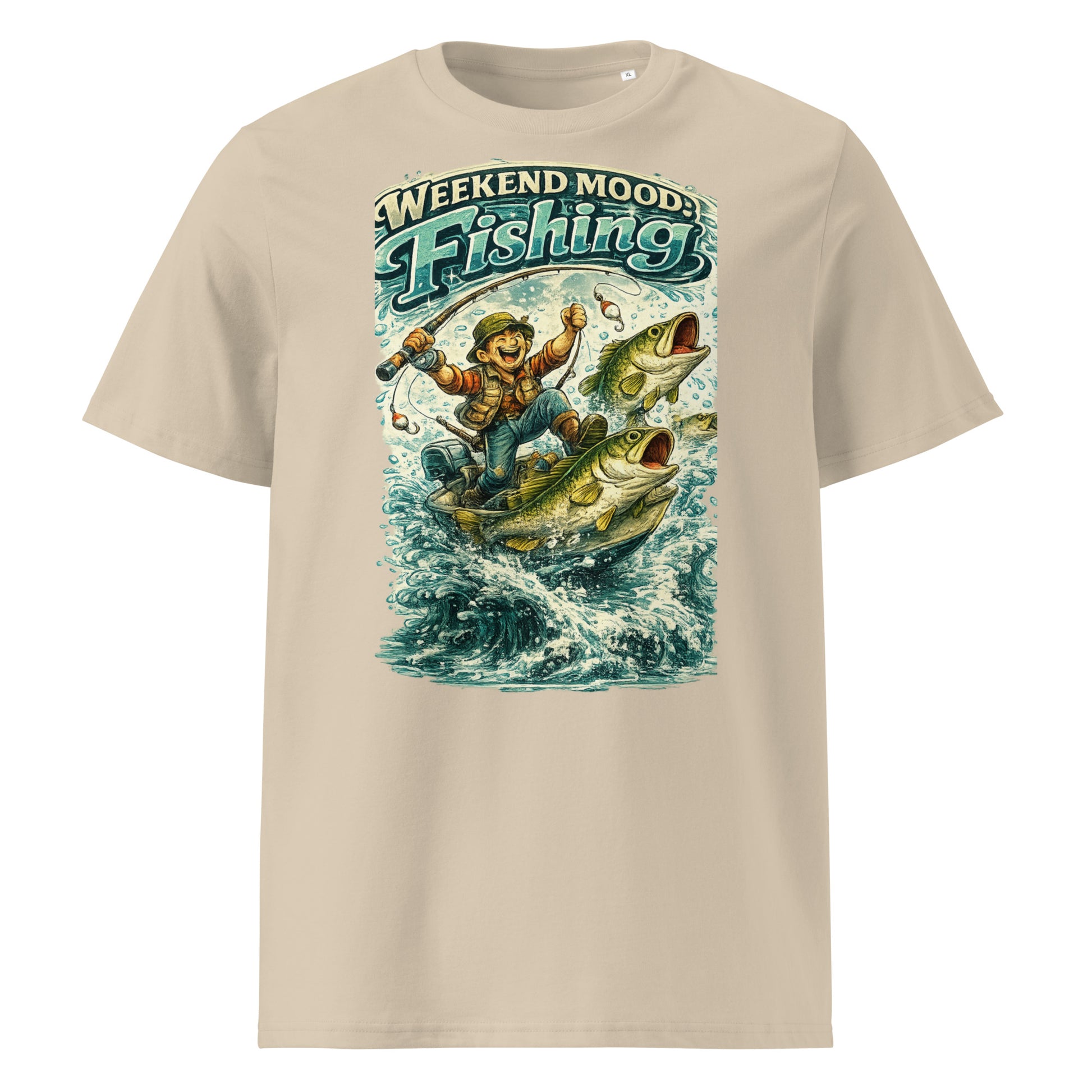 Weekend Mood Fishing Organic T-Shirt - Cute Vintage Bass Fishing Lovers Graphic Tee by printfluence.net