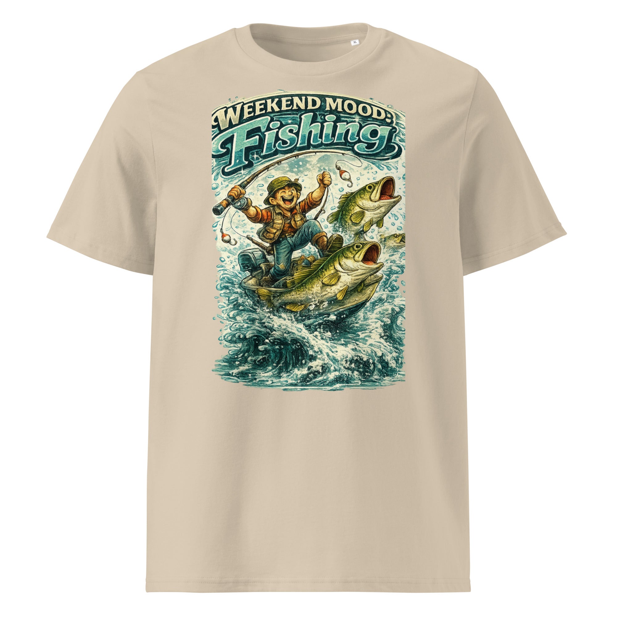 Weekend Mood Fishing Organic T-Shirt - Cute Vintage Bass Fishing Lovers Graphic Tee by printfluence.net