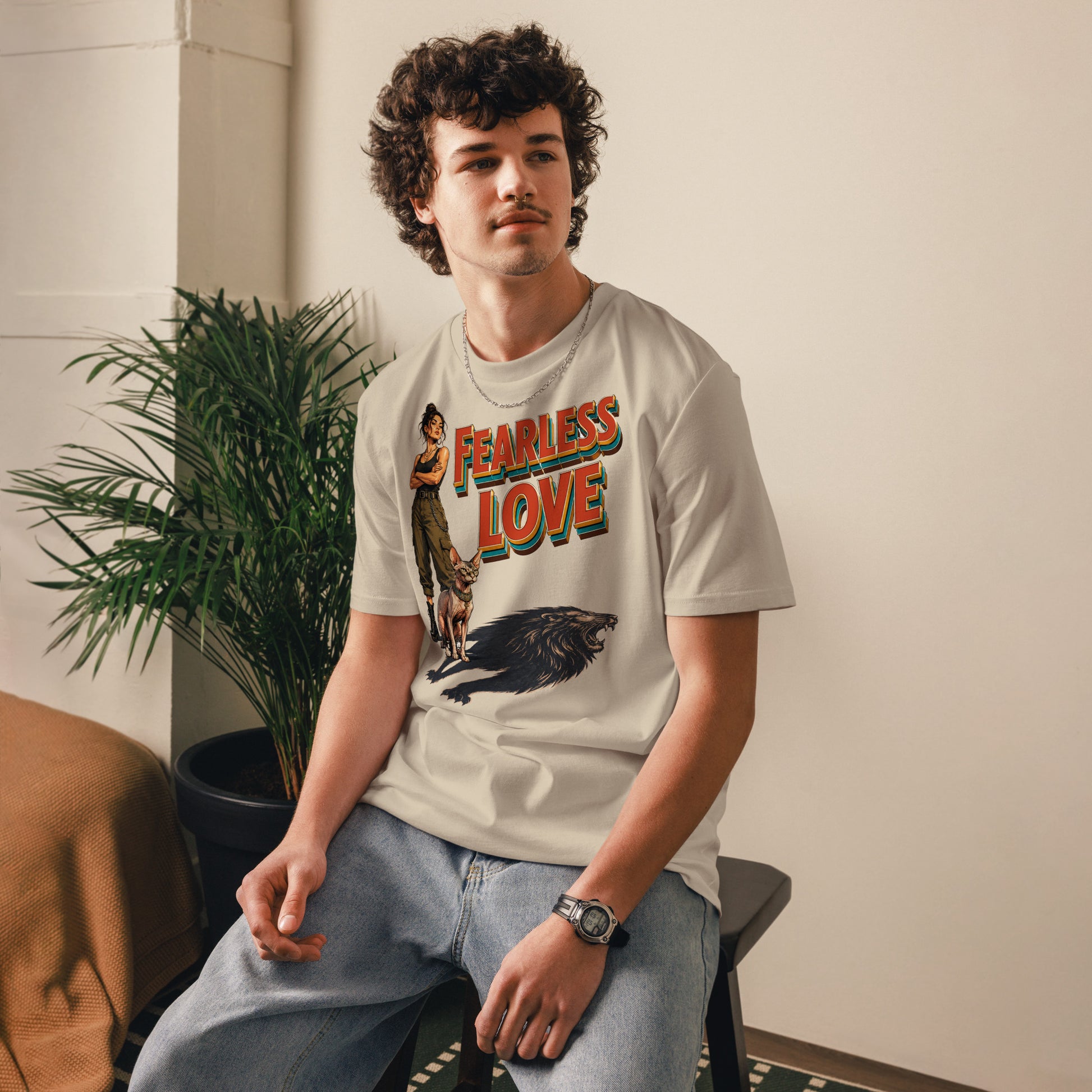 Cat Lovers Unisex Organic Cotton T-Shirt "Fearless Love" by printfluence.net