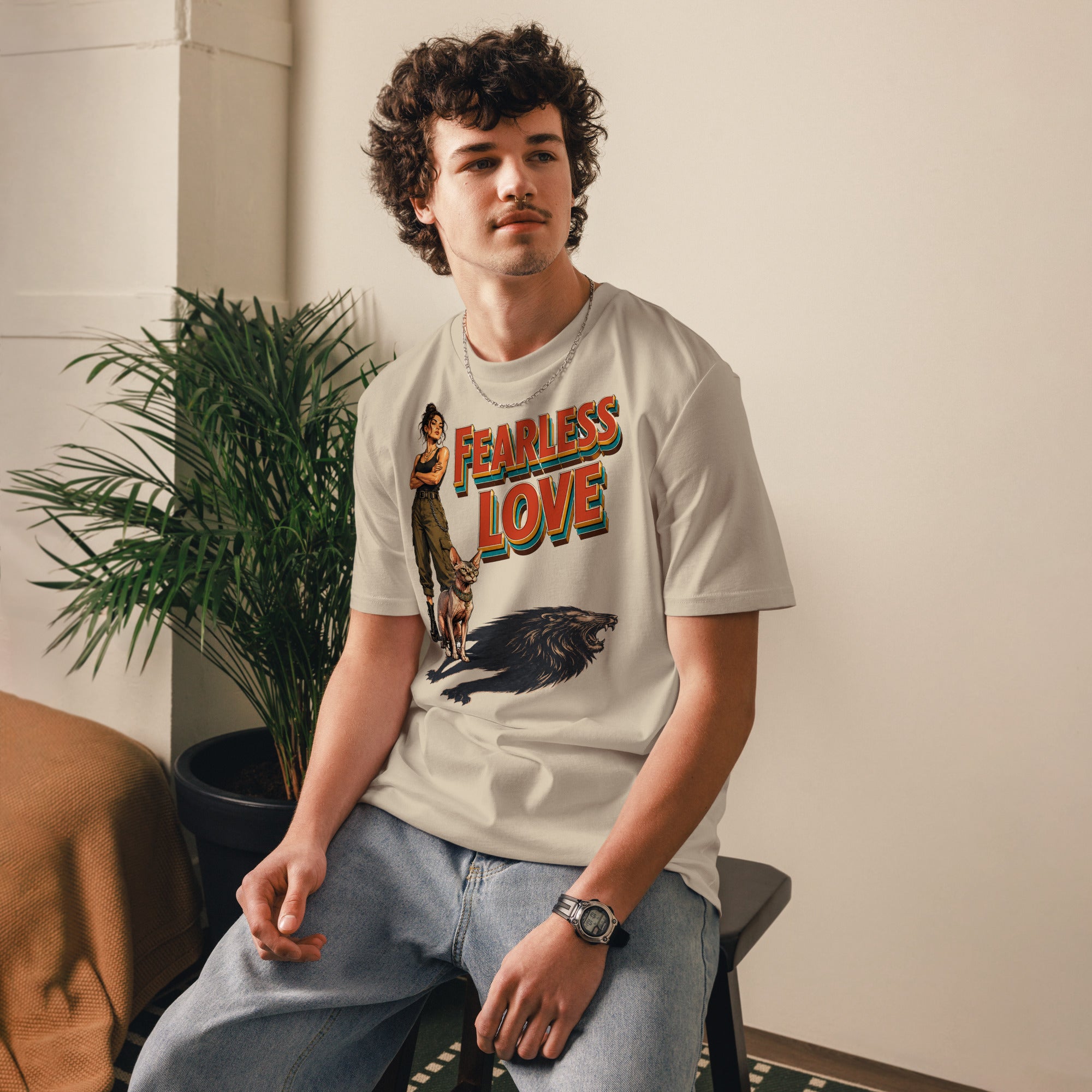 Cat Lovers Unisex Organic Cotton T-Shirt "Fearless Love" by printfluence.net