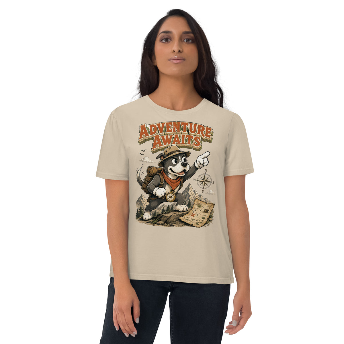 Pitbull Lovers | Unisex Organic Cotton T-Shirt - Adventure Awaits Explorer Dog by printfluence.net