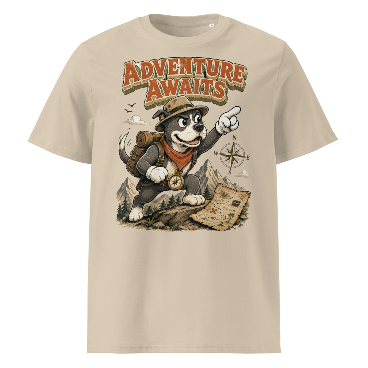 Pitbull Lovers | Unisex Organic Cotton T-Shirt - Adventure Awaits Explorer Dog by printfluence.net