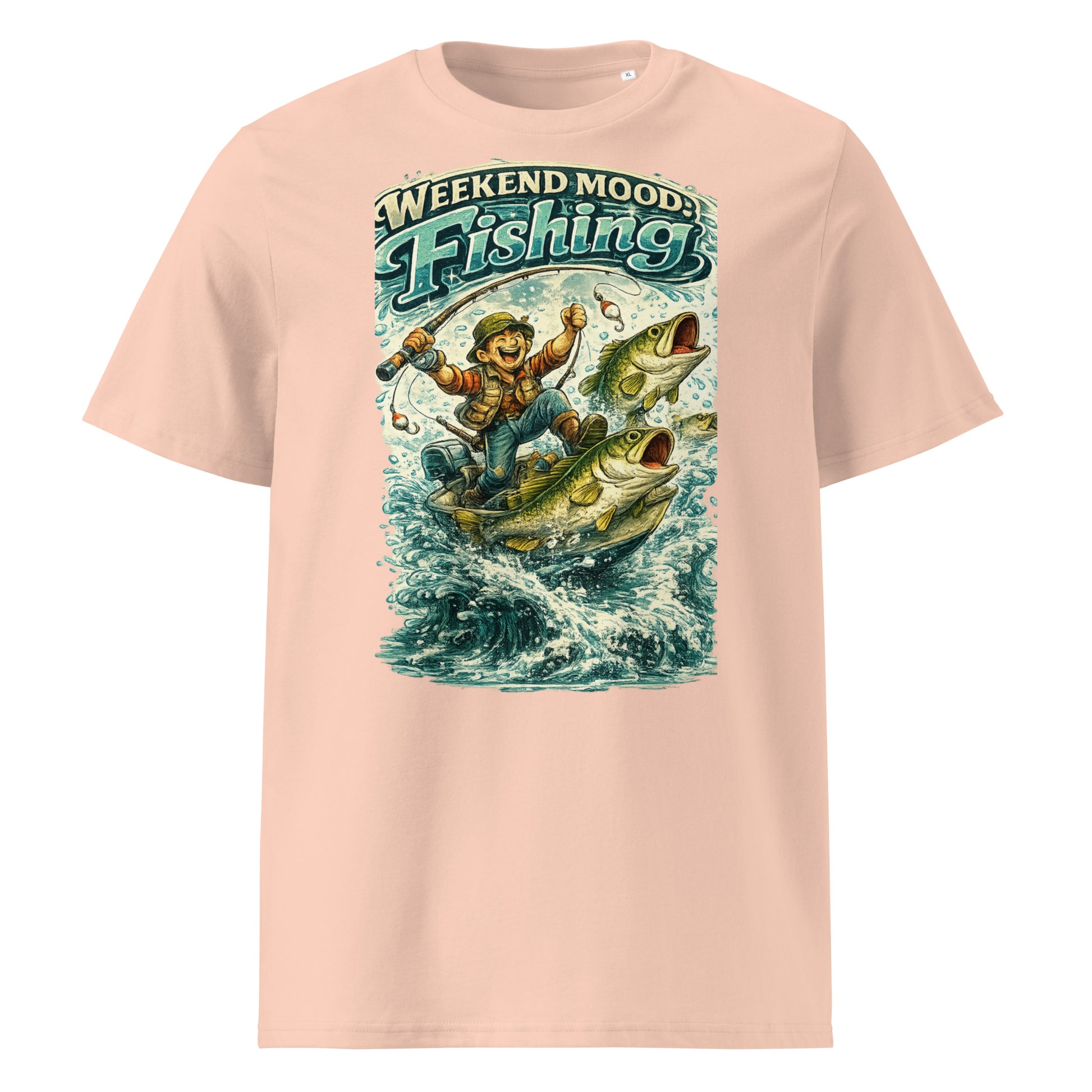 Weekend Mood Fishing Organic T-Shirt - Cute Vintage Bass Fishing Lovers Graphic Tee by printfluence.net