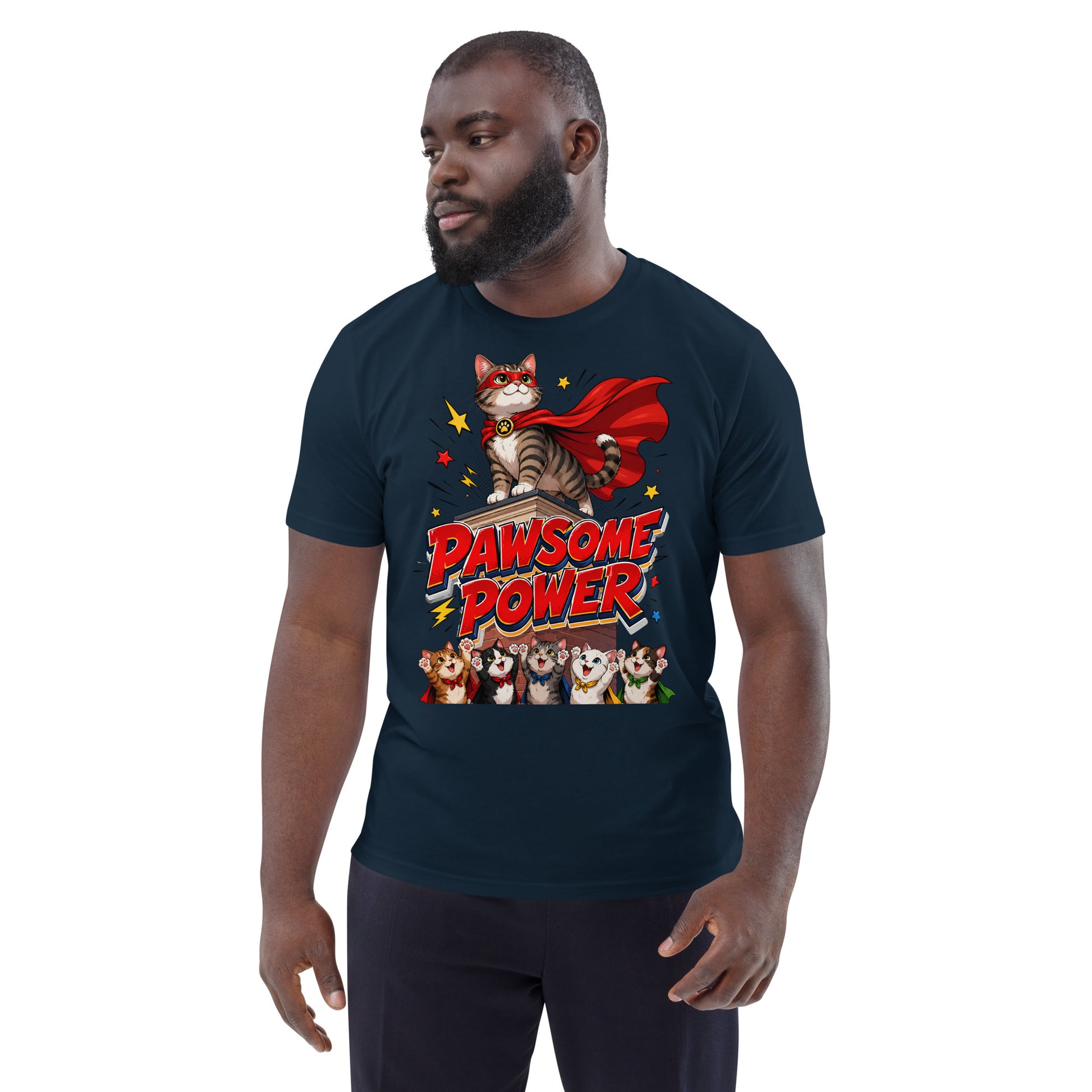 Unisex T-Shirt - Elite Pawsome Power Superhero Cat - Premium Luxury Retro Comic Design by printfluence.net