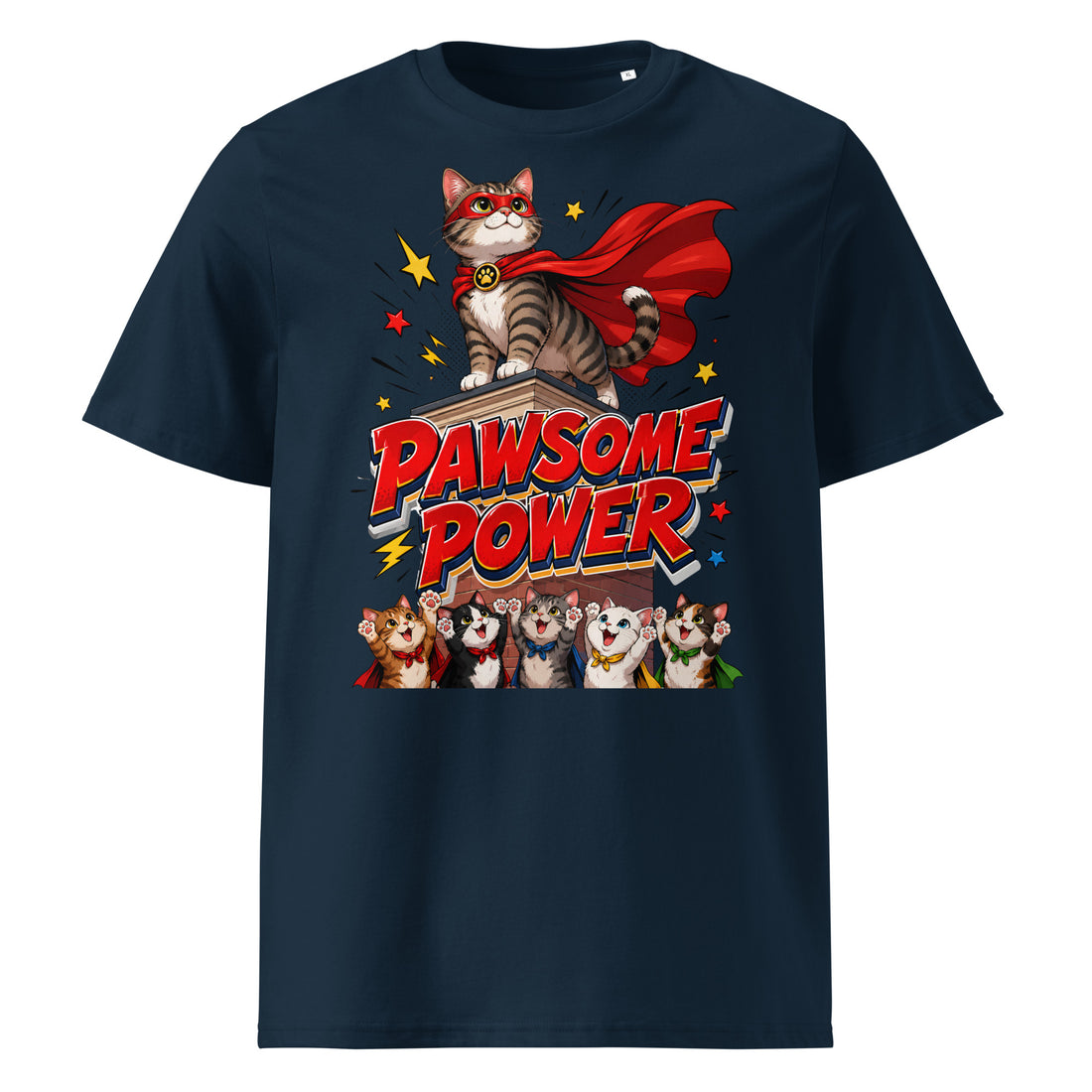 Unisex T-Shirt - Elite Pawsome Power Superhero Cat - Premium Luxury Retro Comic Design by printfluence.net
