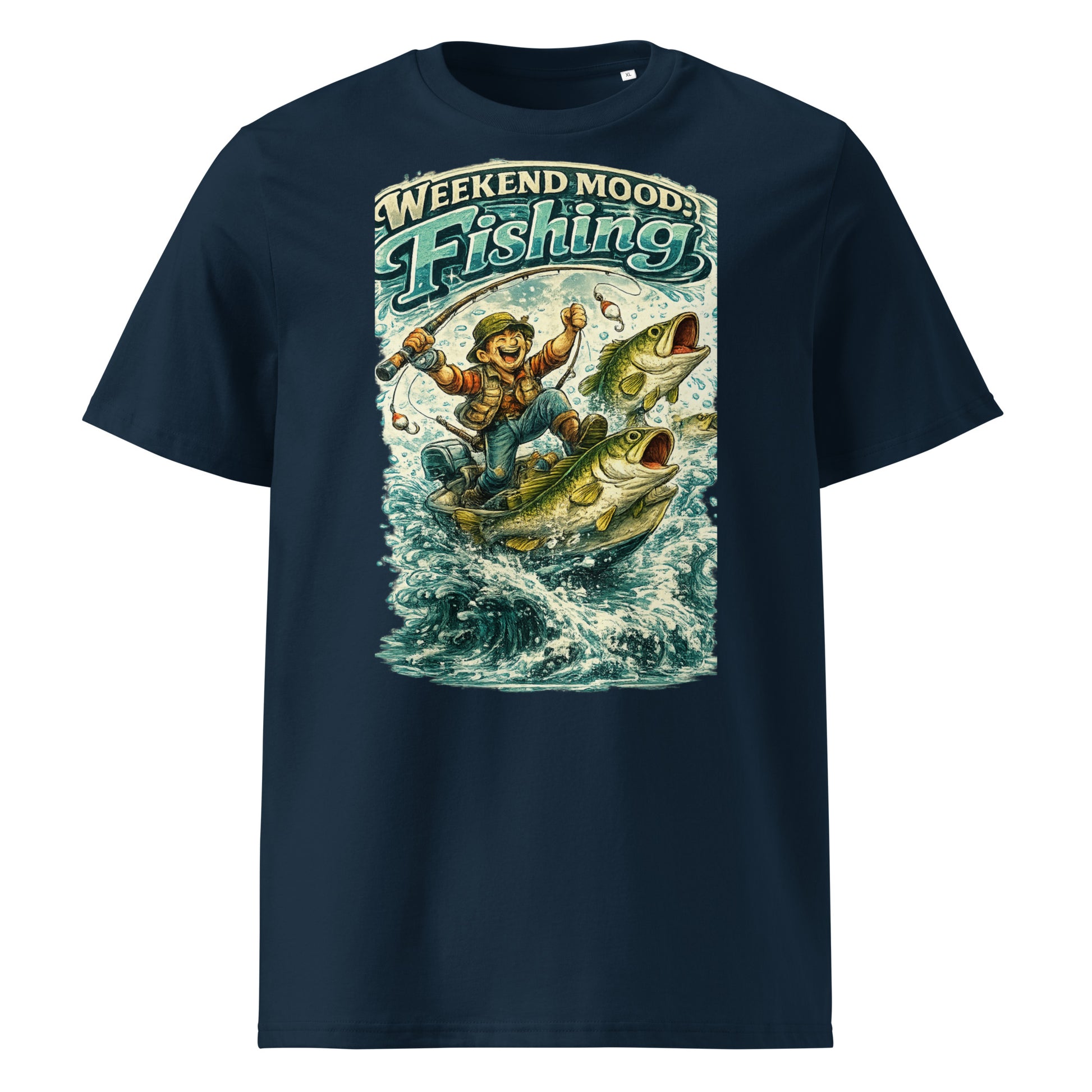 Weekend Mood Fishing Organic T-Shirt - Cute Vintage Bass Fishing Lovers Graphic Tee by printfluence.net