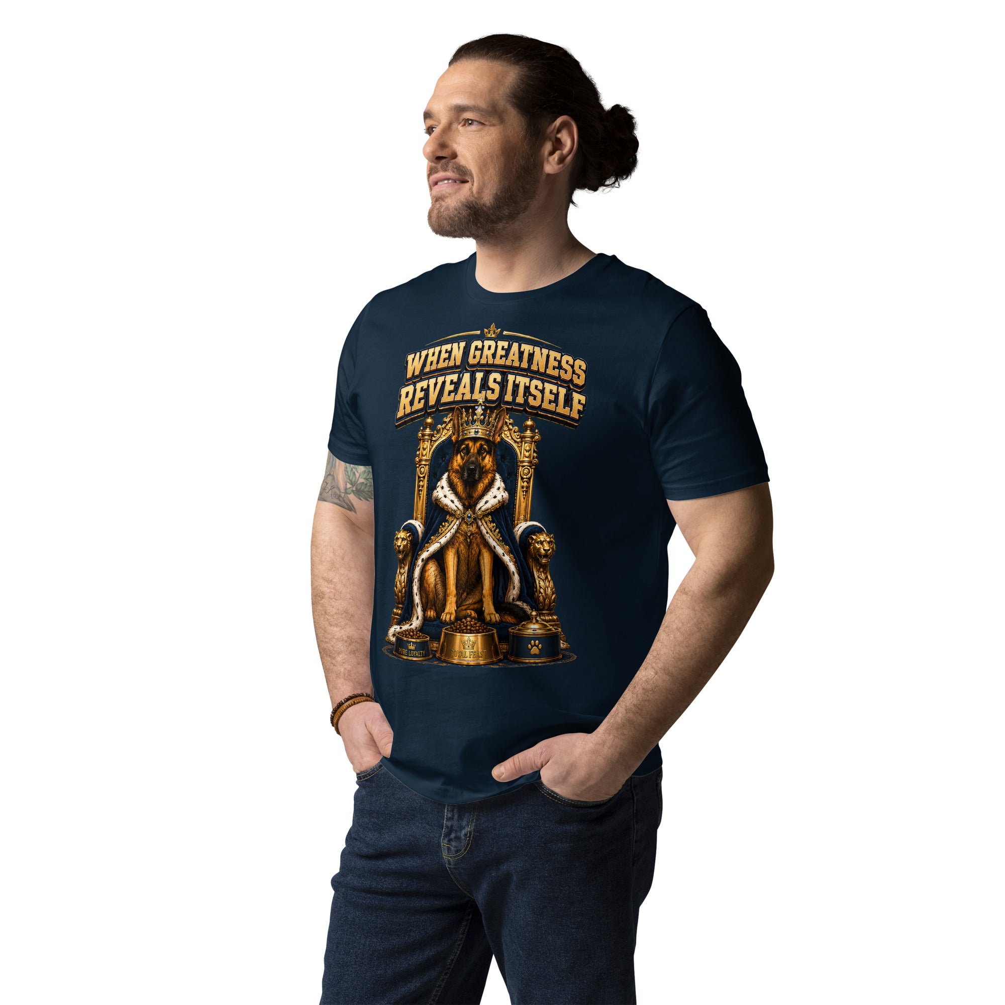 German Shepherd King Royal Greatness Organic Cotton T-Shirt by printfluence.net
