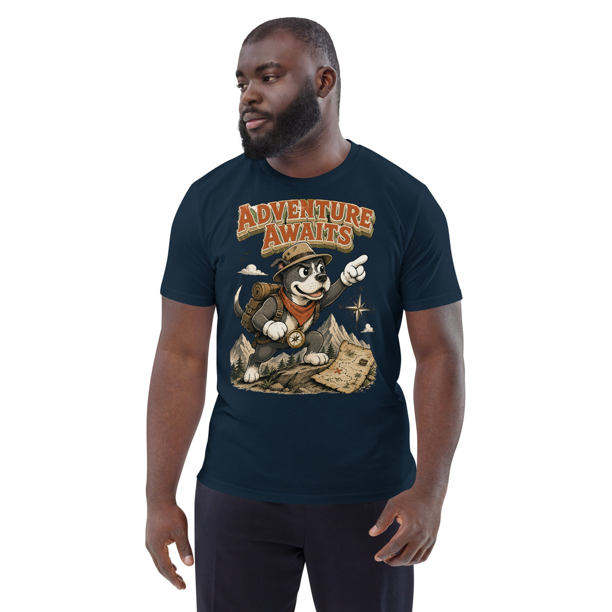 Pitbull Lovers | Unisex Organic Cotton T-Shirt - Adventure Awaits Explorer Dog by printfluence.net