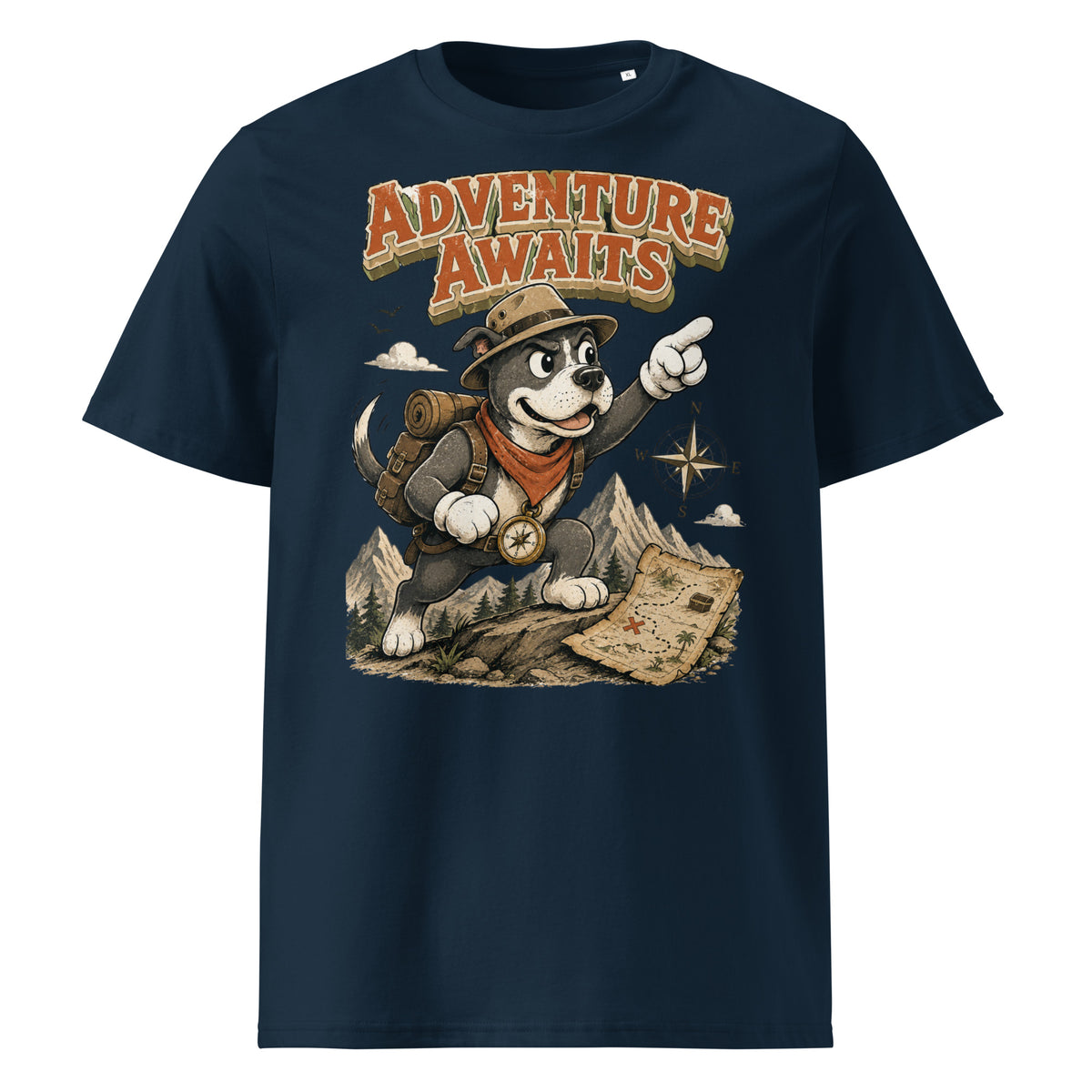 Pitbull Lovers | Unisex Organic Cotton T-Shirt - Adventure Awaits Explorer Dog by printfluence.net