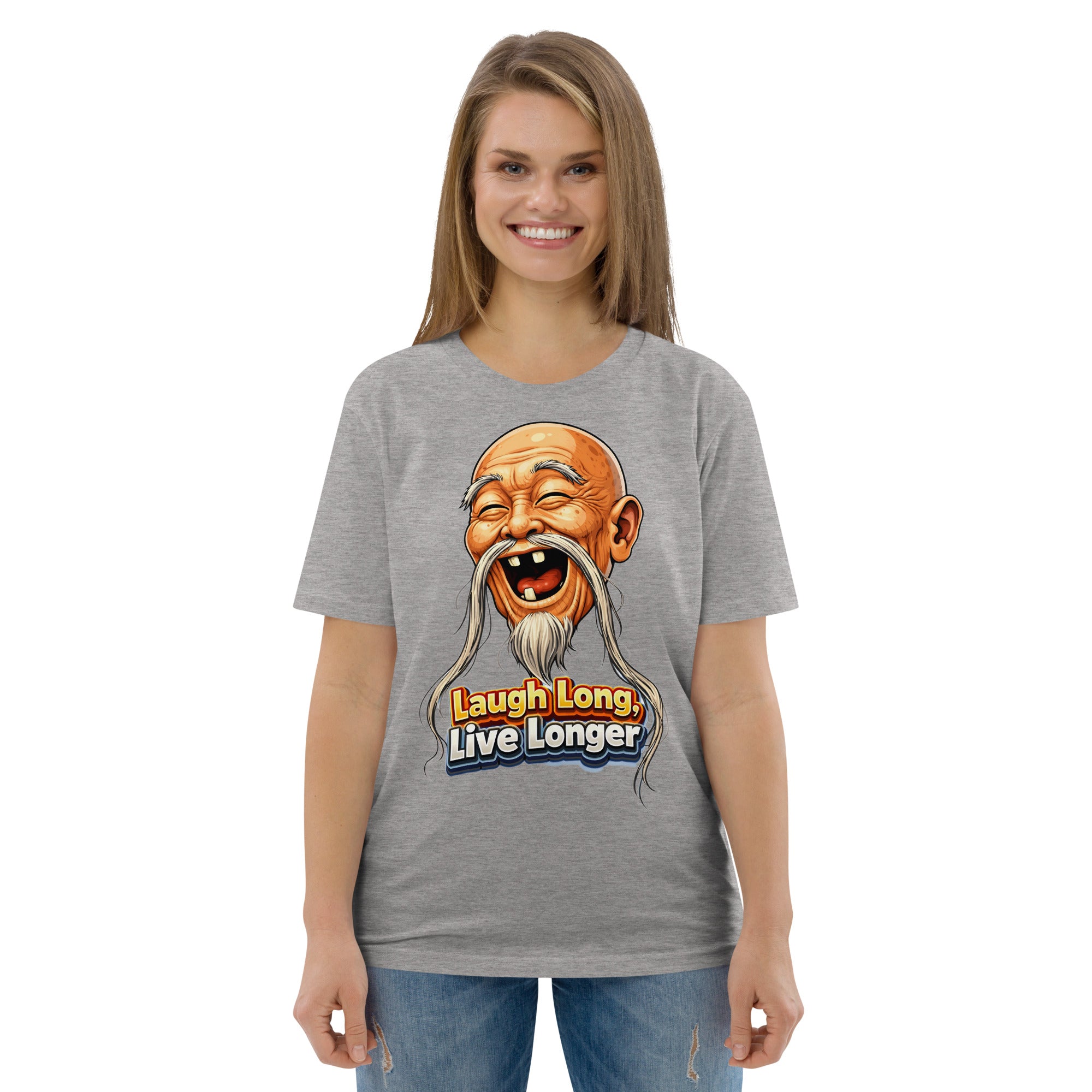 Unisex Organic Cotton Creator 2.0 T-Shirt - Wise Joy: Unisex Organic Cotton T-Shirt - Laugh Long Live Longer Graphic Tee by printfluence.net