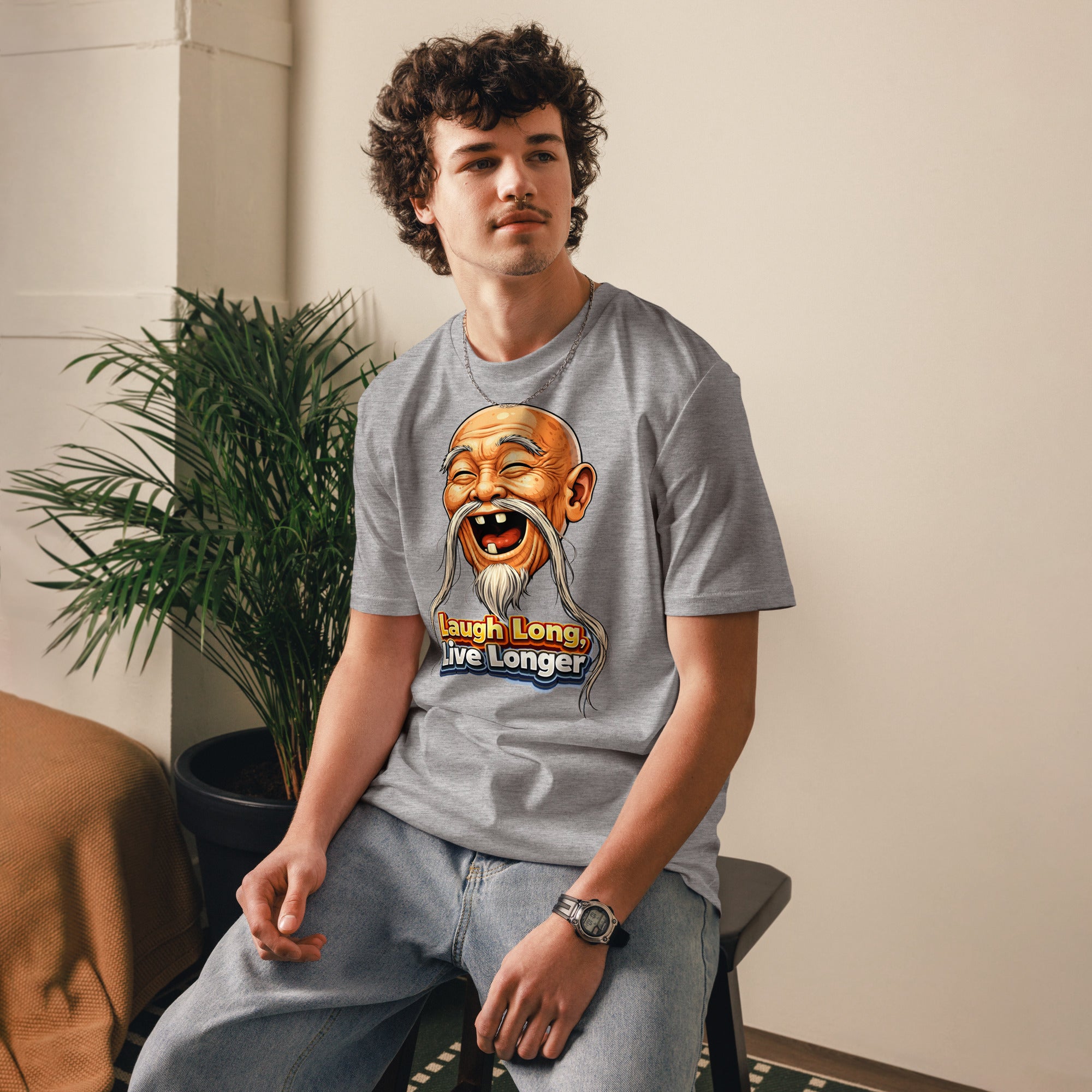 Unisex Organic Cotton Creator 2.0 T-Shirt - Wise Joy: Unisex Organic Cotton T-Shirt - Laugh Long Live Longer Graphic Tee by printfluence.net
