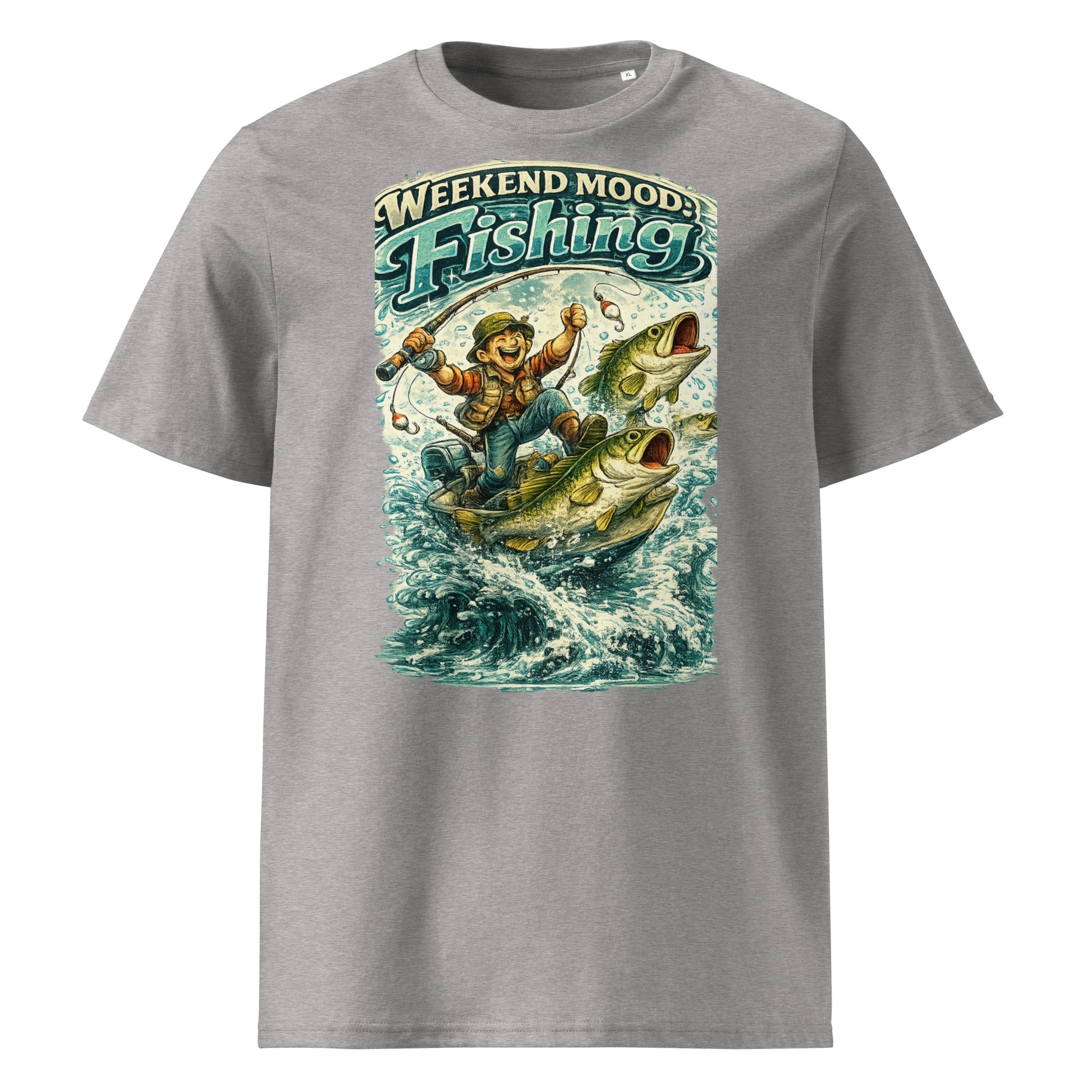 Weekend Mood Fishing Organic T-Shirt - Cute Vintage Bass Fishing Lovers Graphic Tee by printfluence.net