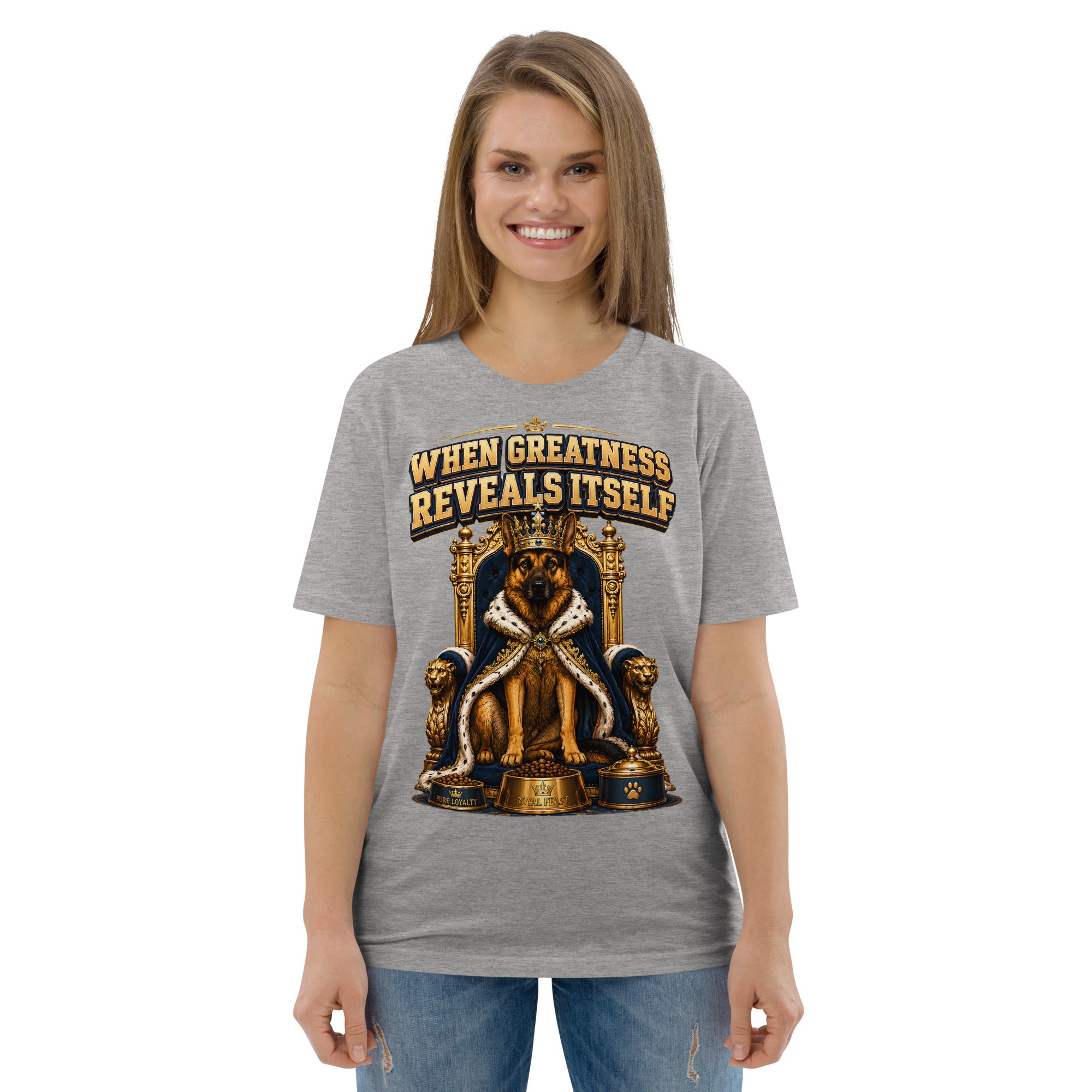 German Shepherd King Royal Greatness Organic Cotton T-Shirt by printfluence.net
