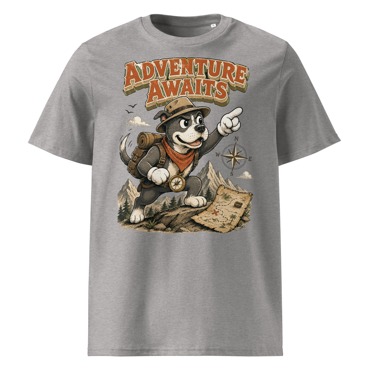 Pitbull Lovers | Unisex Organic Cotton T-Shirt - Adventure Awaits Explorer Dog by printfluence.net