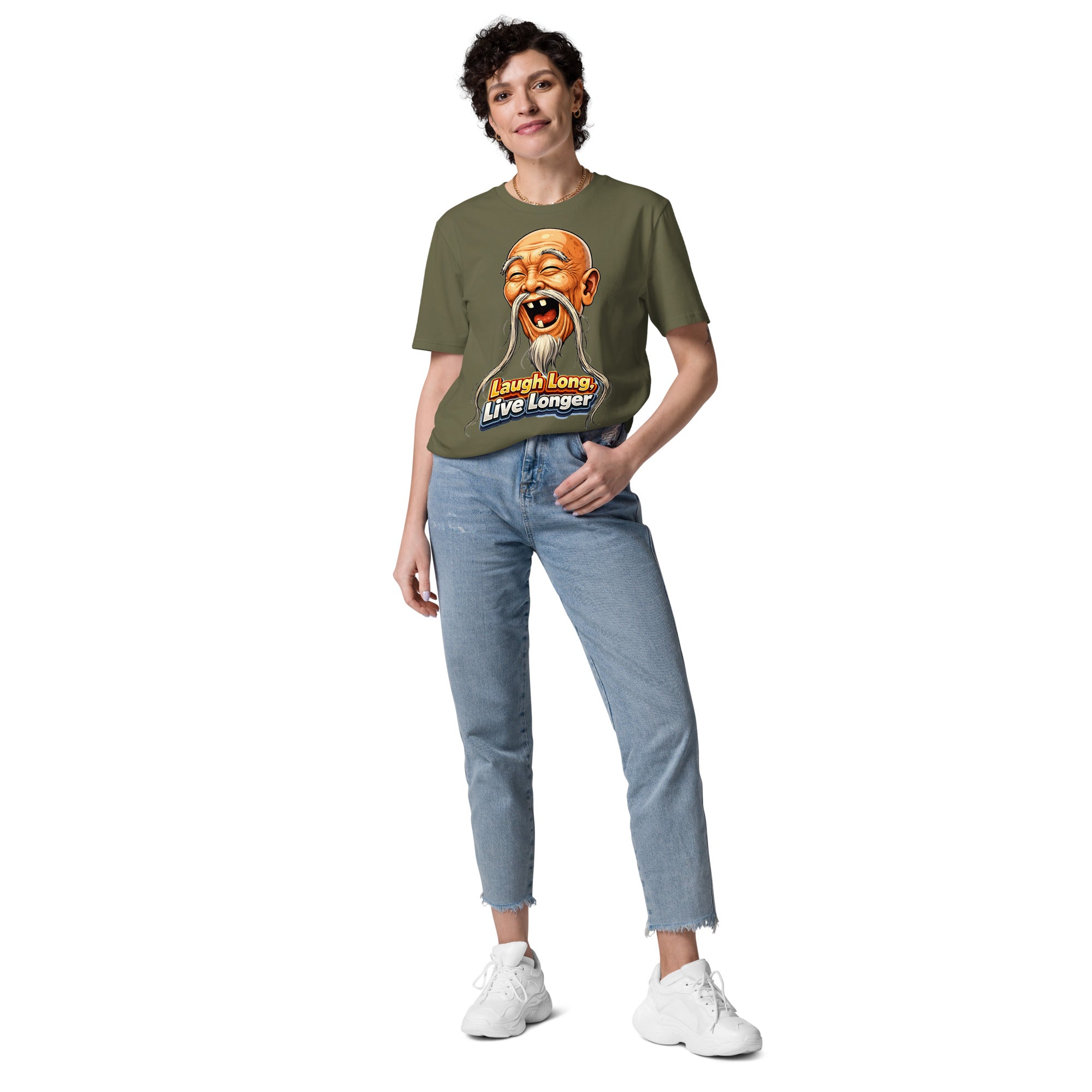 Unisex Organic Cotton Creator 2.0 T-Shirt - Wise Joy: Unisex Organic Cotton T-Shirt - Laugh Long Live Longer Graphic Tee by printfluence.net