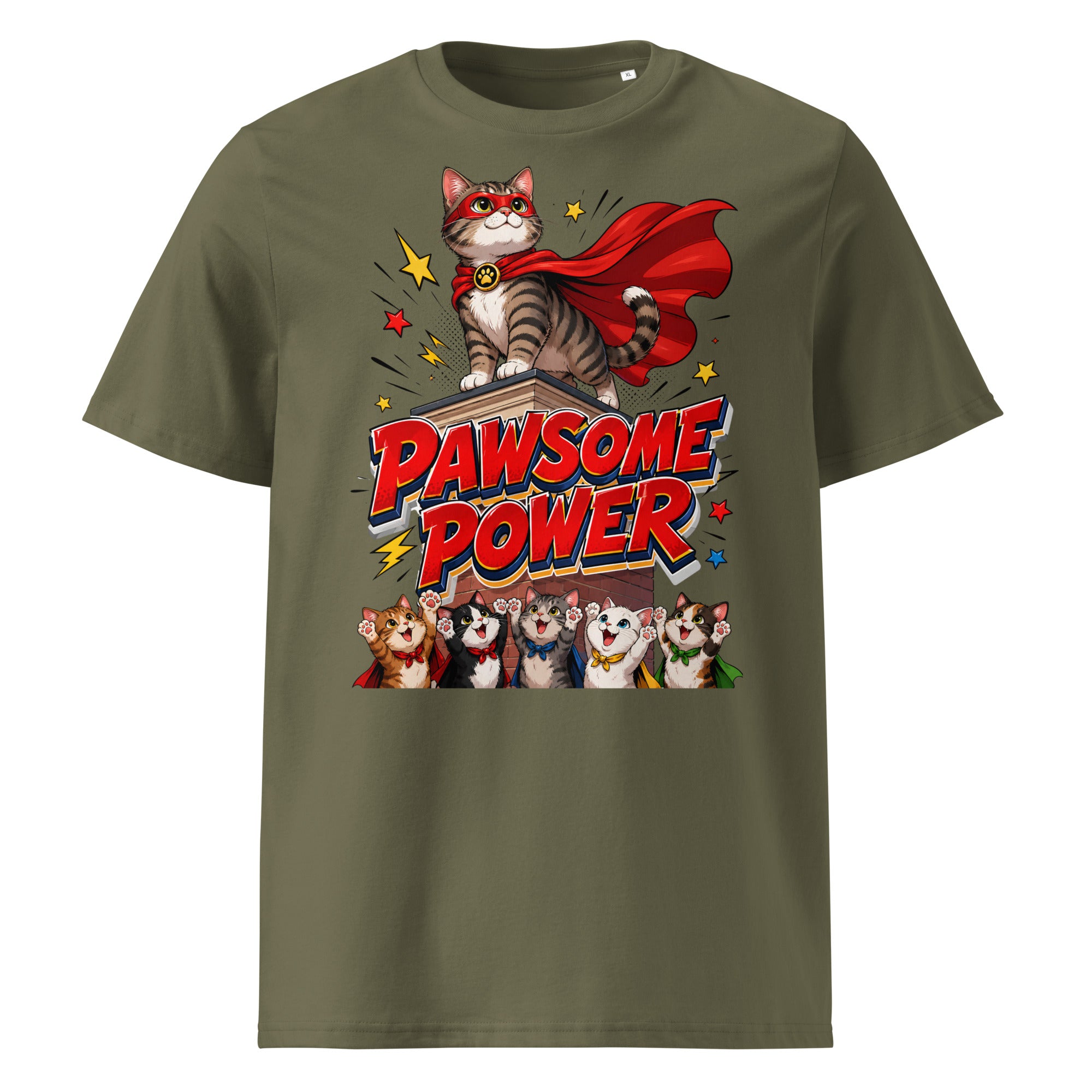 Unisex T-Shirt - Elite Pawsome Power Superhero Cat - Premium Luxury Retro Comic Design by printfluence.net