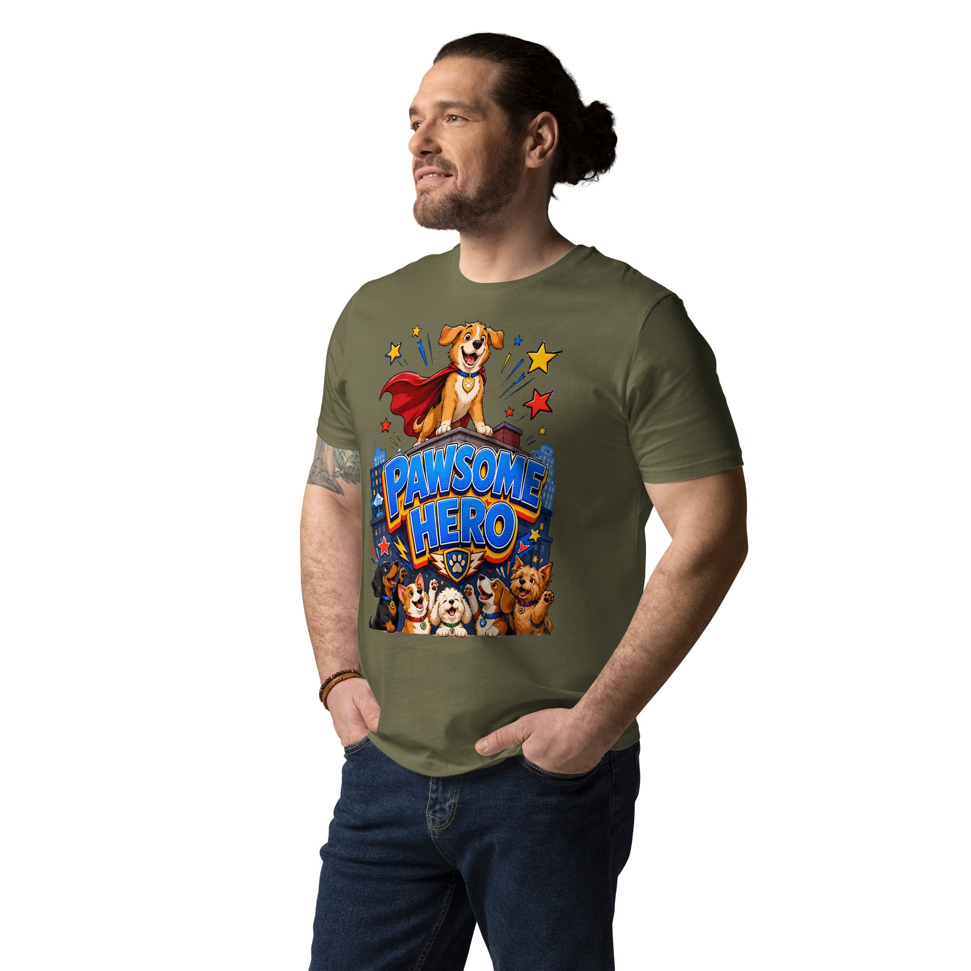 Elite Pawsome Hero - Premium Luxury Organic Cotton Dog Lovers T-Shirt by printfluence.net
