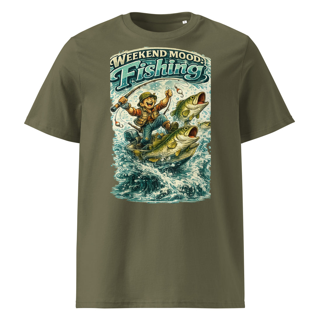 Weekend Mood Fishing Organic T-Shirt - Cute Vintage Bass Fishing Lovers Graphic Tee by printfluence.net