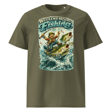 Weekend Mood Fishing Organic T-Shirt - Cute Vintage Bass Fishing Lovers Graphic Tee by printfluence.net