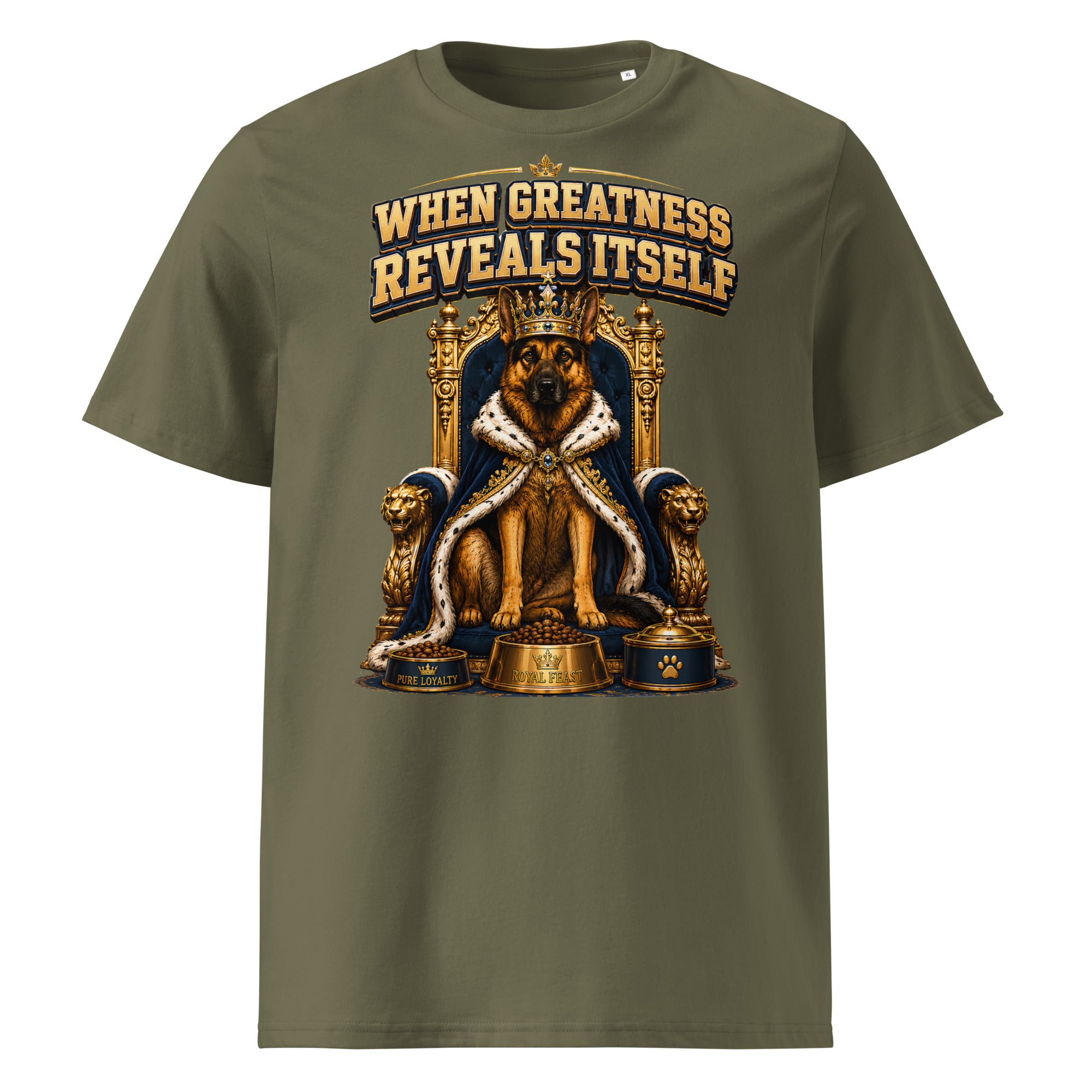 German Shepherd King Royal Greatness Organic Cotton T-Shirt by printfluence.net