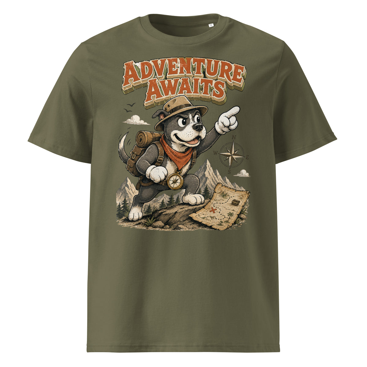 Pitbull Lovers | Unisex Organic Cotton T-Shirt - Adventure Awaits Explorer Dog by printfluence.net