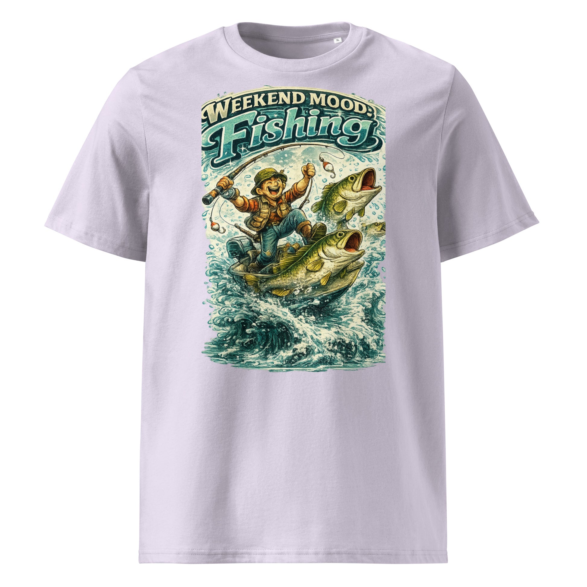 Weekend Mood Fishing Organic T-Shirt - Cute Vintage Bass Fishing Lovers Graphic Tee by printfluence.net