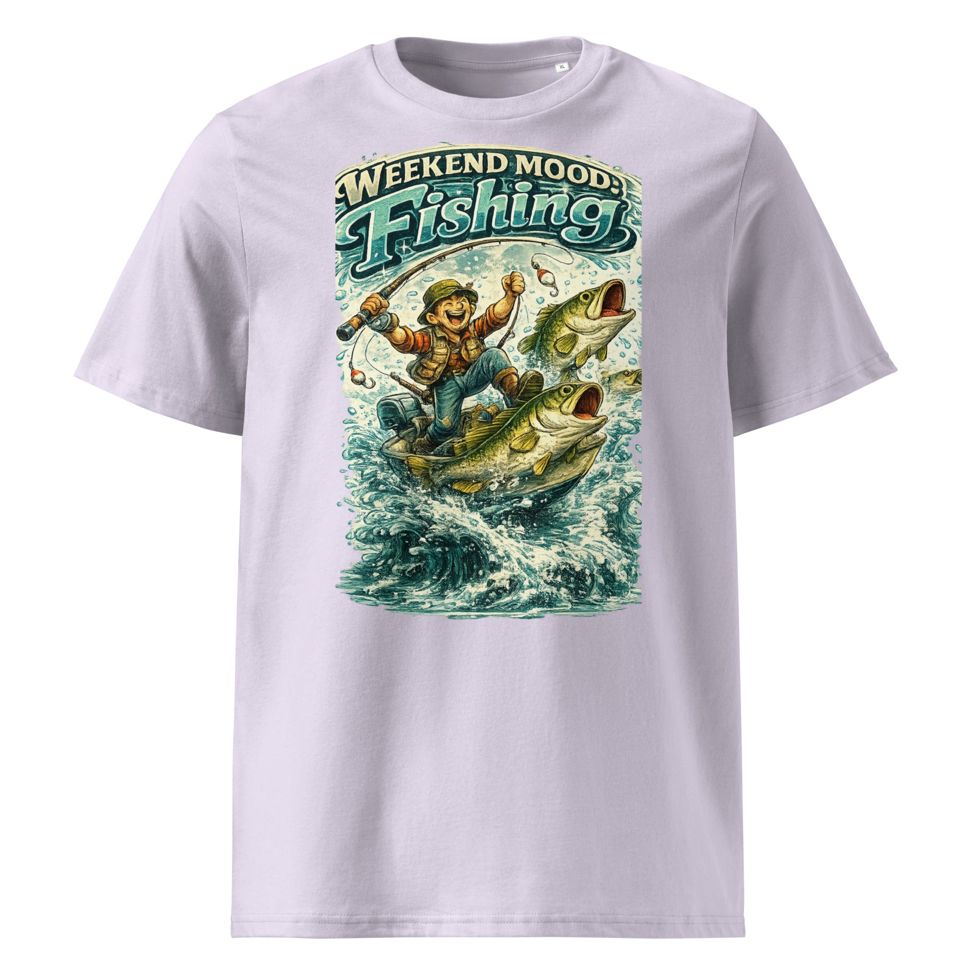 Weekend Mood Fishing Organic T-Shirt - Cute Vintage Bass Fishing Lovers Graphic Tee by printfluence.net