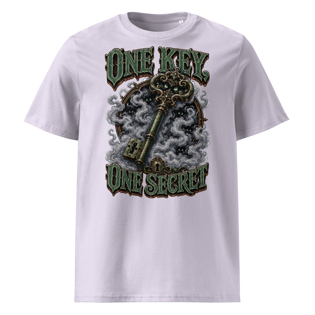Horror & Mystery Lovers Unisex Organic Cotton T-Shirt with "One Key, One Secret" Design by printfluence.net