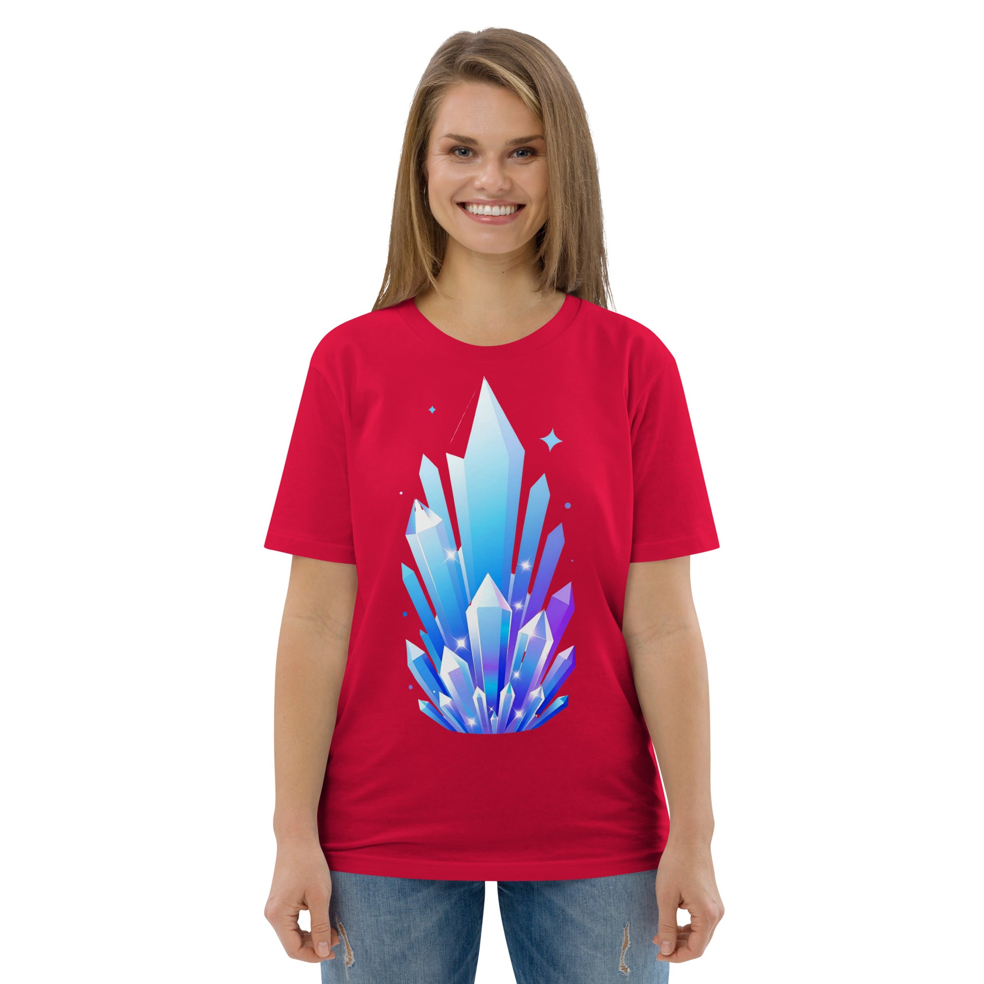 Unisex organic cotton t-shirt - Crystal Pillars Unisex Organic T-Shirt – Shiny Rising Crystals Graphic Tee by printfluence.net