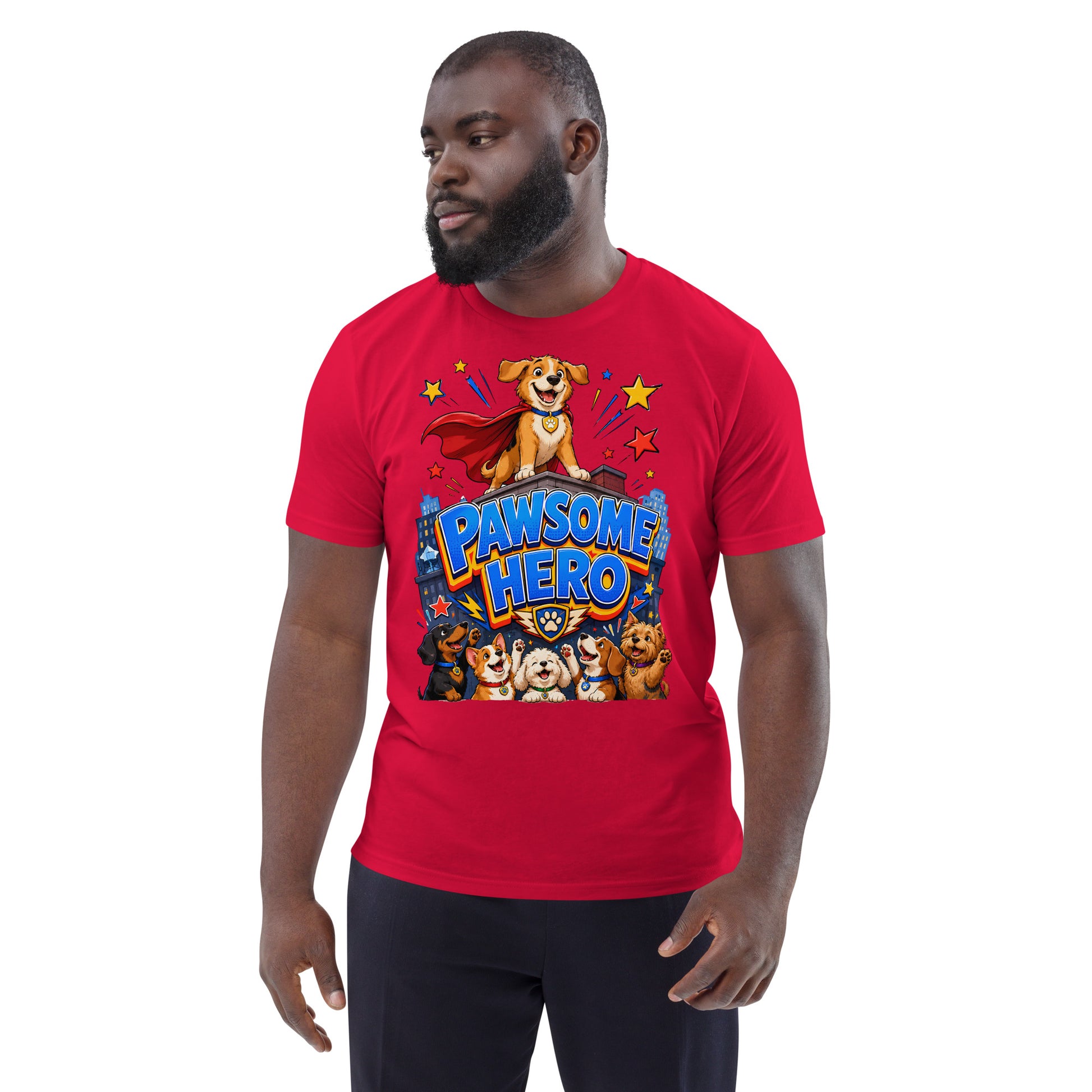 Elite Pawsome Hero - Premium Luxury Organic Cotton Dog Lovers T-Shirt by printfluence.net