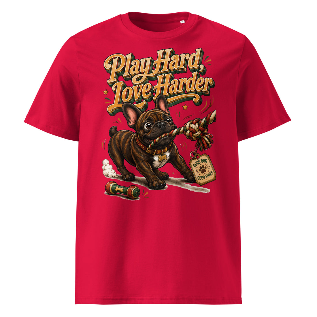 French Bulldog Play Hard Organic Retro T-Shirt by printfluence.net