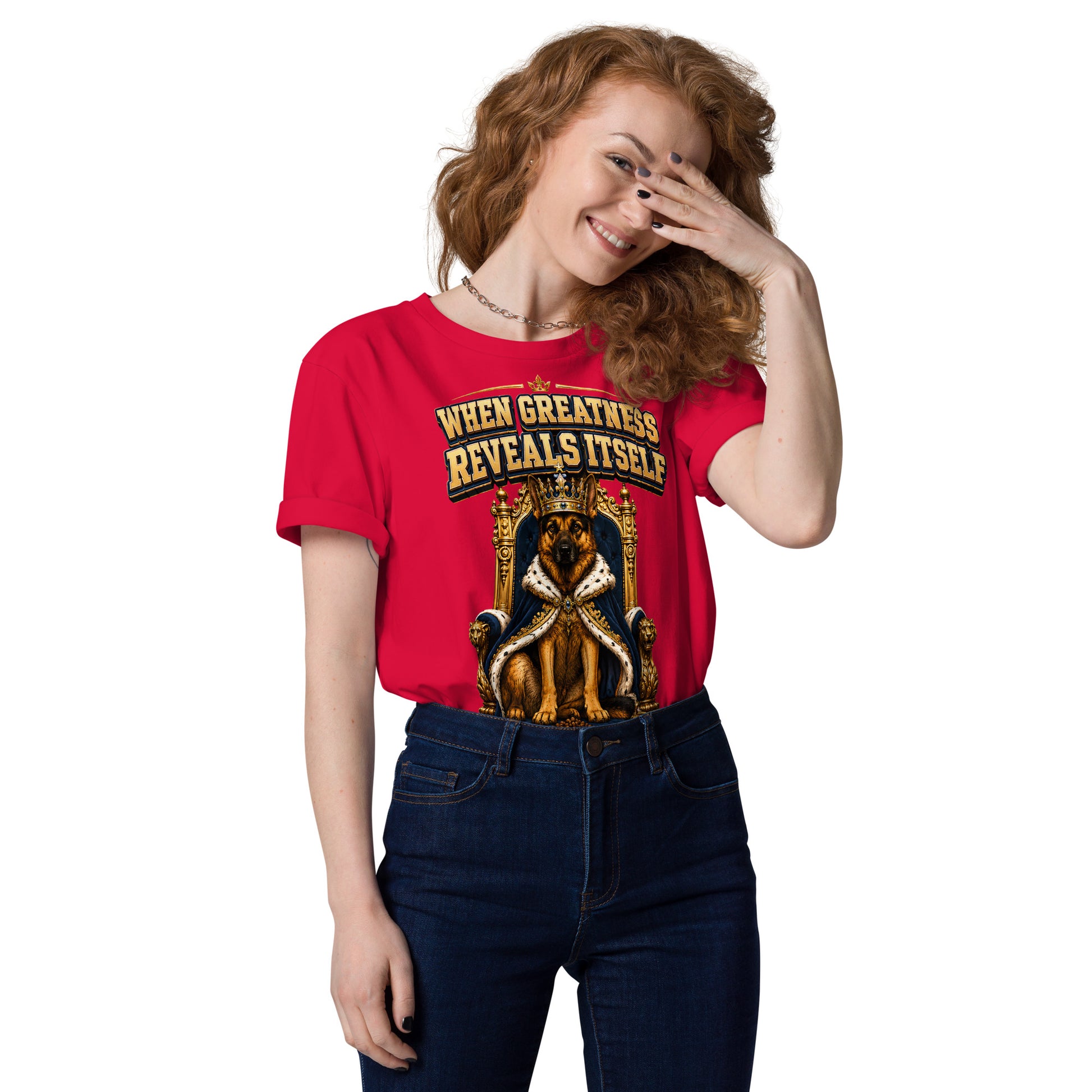 German Shepherd King Royal Greatness Organic Cotton T-Shirt by printfluence.net