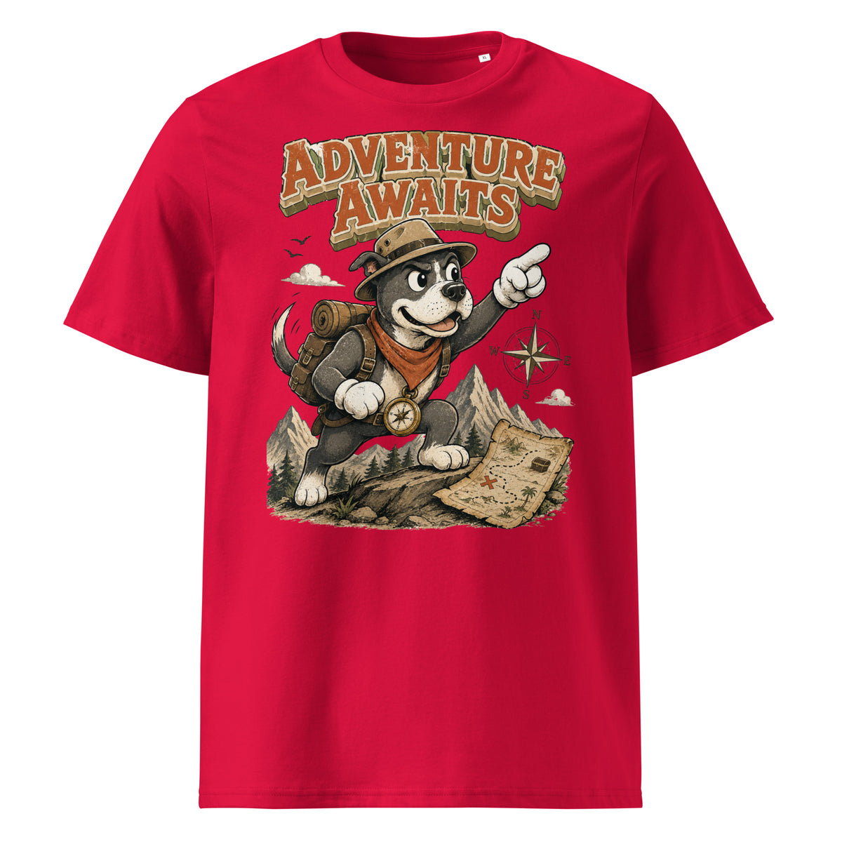 Pitbull Lovers | Unisex Organic Cotton T-Shirt - Adventure Awaits Explorer Dog by printfluence.net
