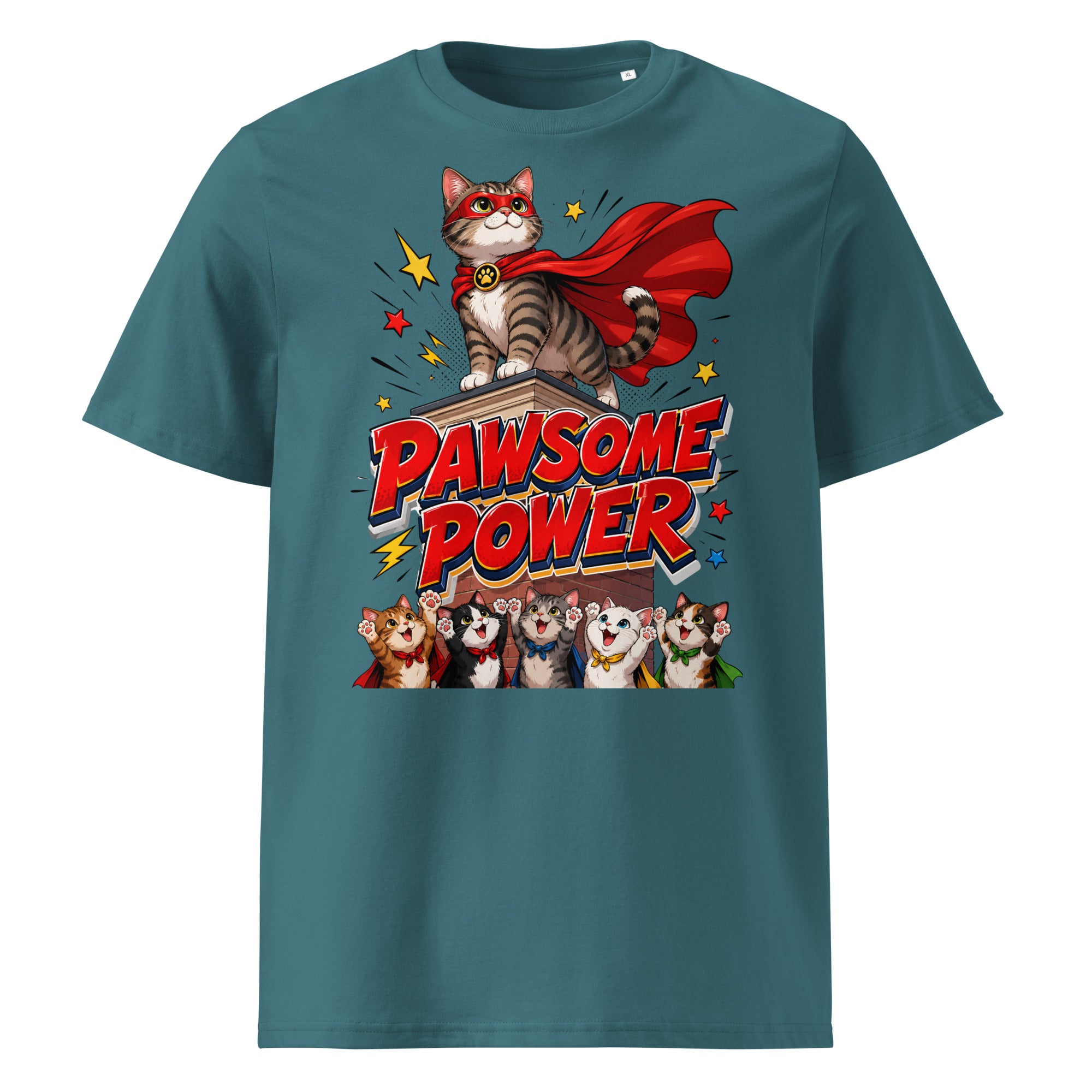 Unisex T-Shirt - Elite Pawsome Power Superhero Cat - Premium Luxury Retro Comic Design by printfluence.net