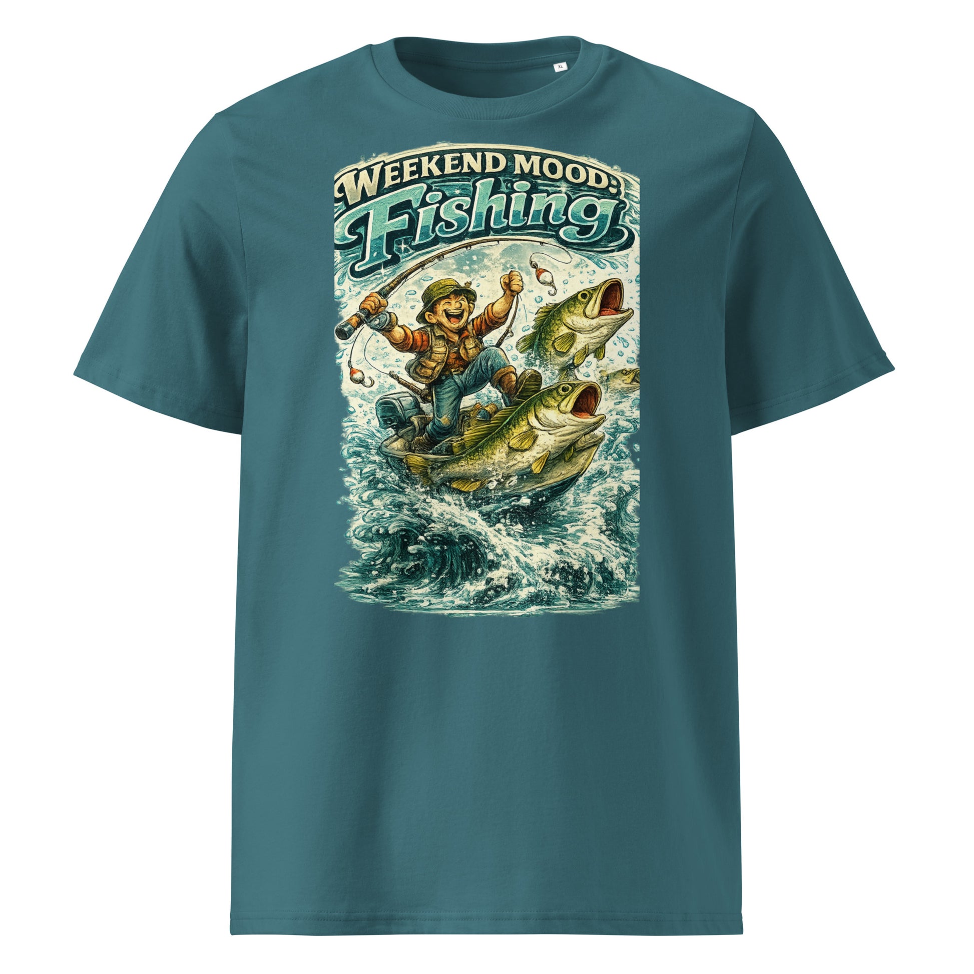 Weekend Mood Fishing Organic T-Shirt - Cute Vintage Bass Fishing Lovers Graphic Tee by printfluence.net