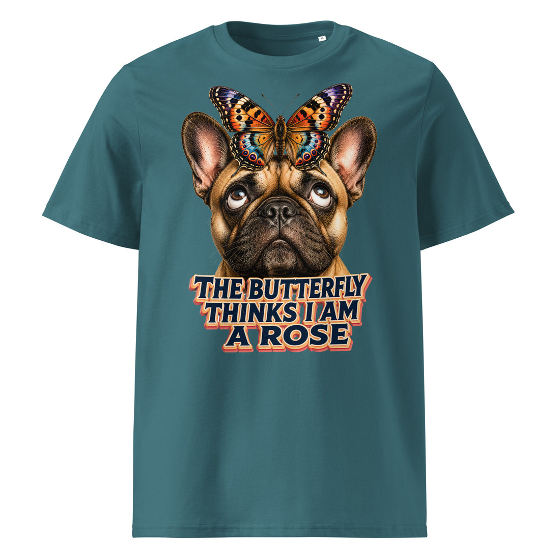 Frenchie Butterfly Rose Tee - Organic French Bulldog Lovers T-Shirt T-15 by printfluence.net