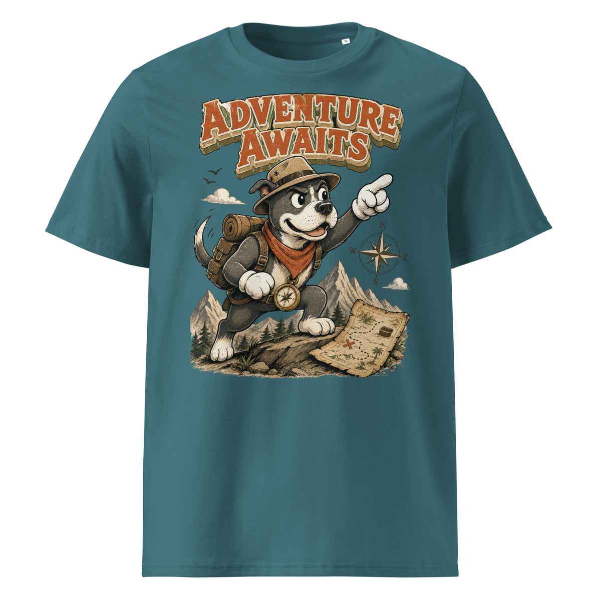 Pitbull Lovers | Unisex Organic Cotton T-Shirt - Adventure Awaits Explorer Dog by printfluence.net