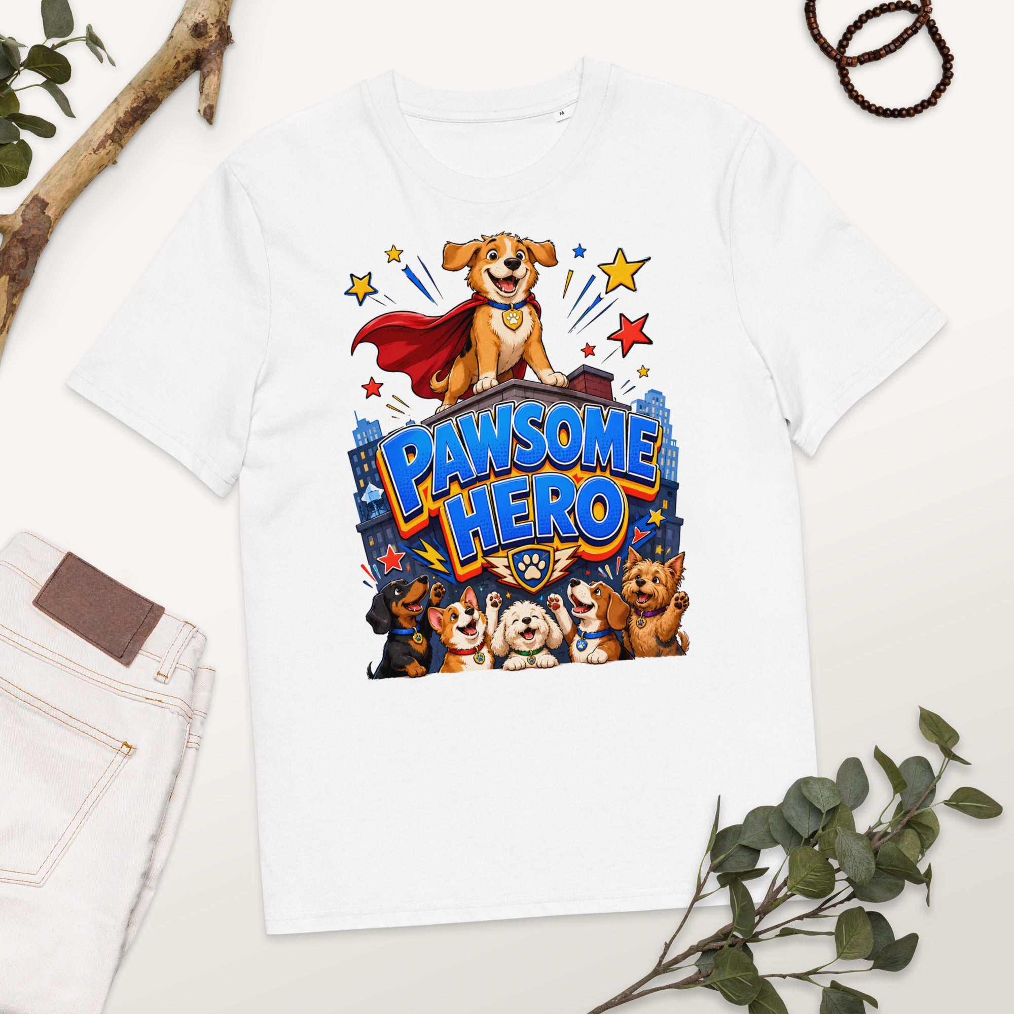 Elite Pawsome Hero - Premium Luxury Organic Cotton Dog Lovers T-Shirt by printfluence.net
