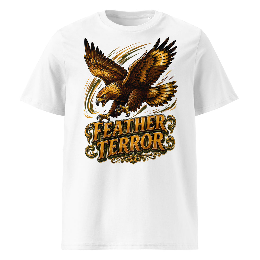 Golden Eagle Feather Terror Unisex Organic Tee by printfluence.net