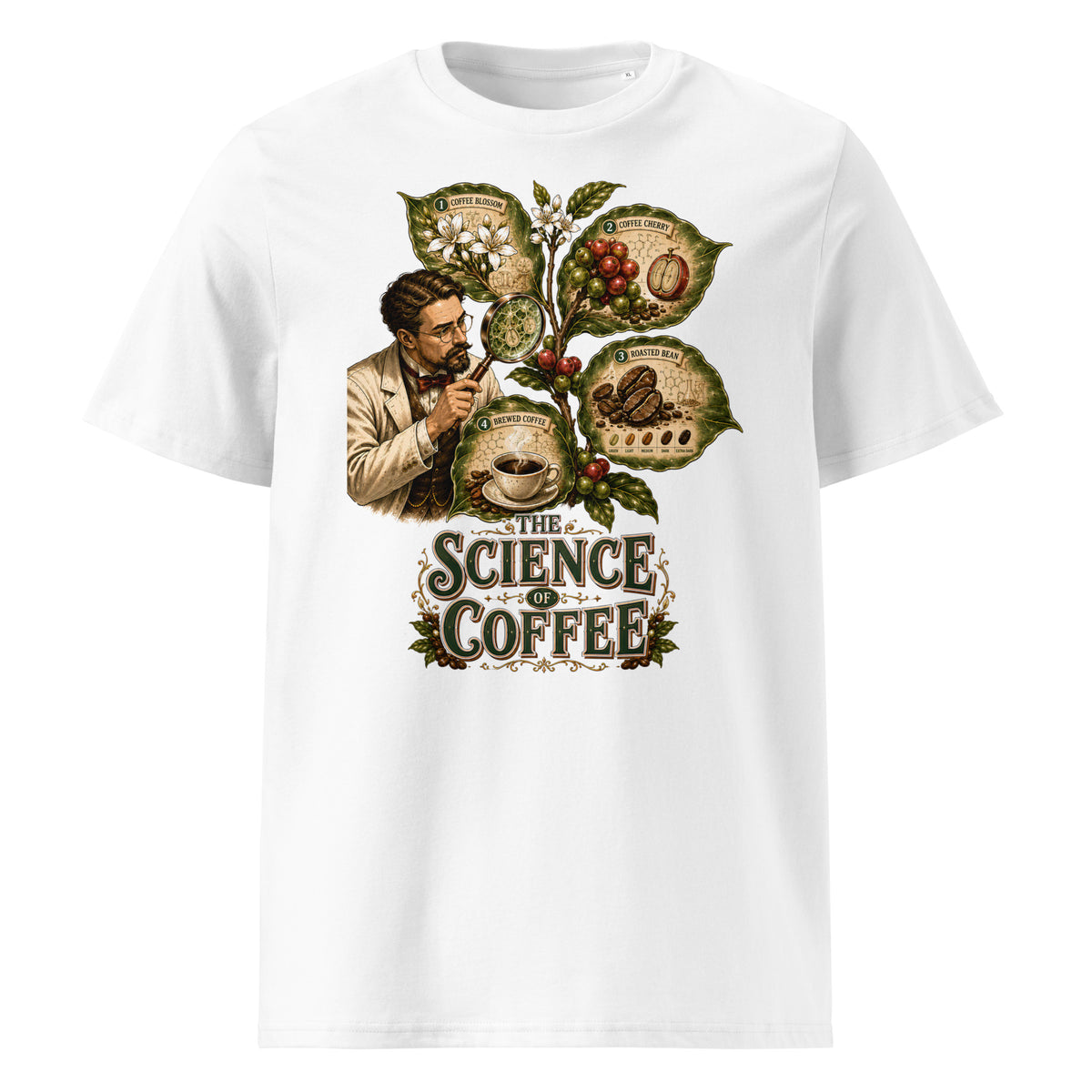 Coffee Lovers Unisex Organic Cotton T-shirt The Science of Coffee – Educational Botanical Graphic Tee by printfluence.net
